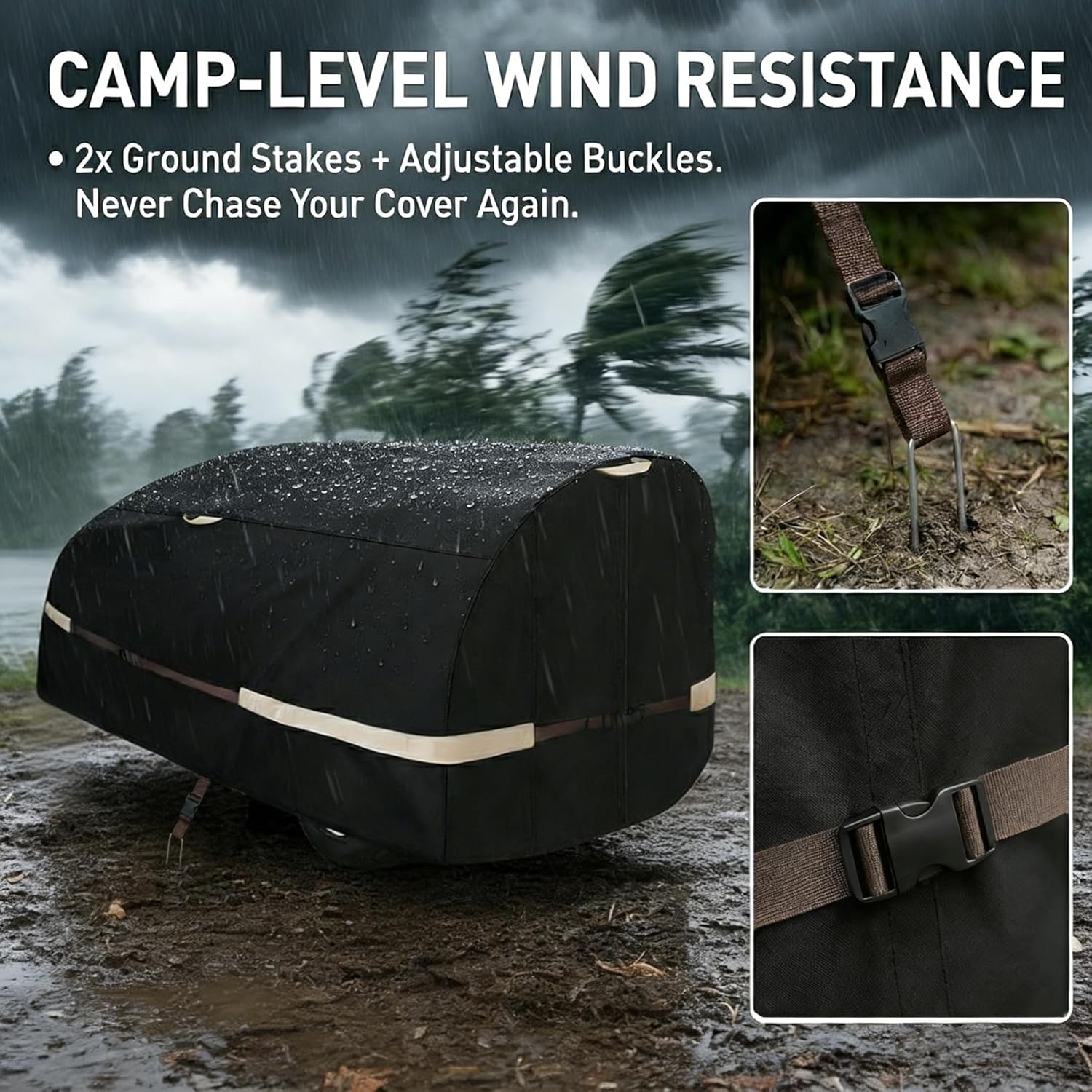 Log Splitter Cover, 1200D Heavy Duty Tear Resistant Wood Splitter Cover for 15-60 Ton (94.5" L x 49.6" W x 41.7" H), Windproof with Ground Stakes for Outdoor All Weather Protection