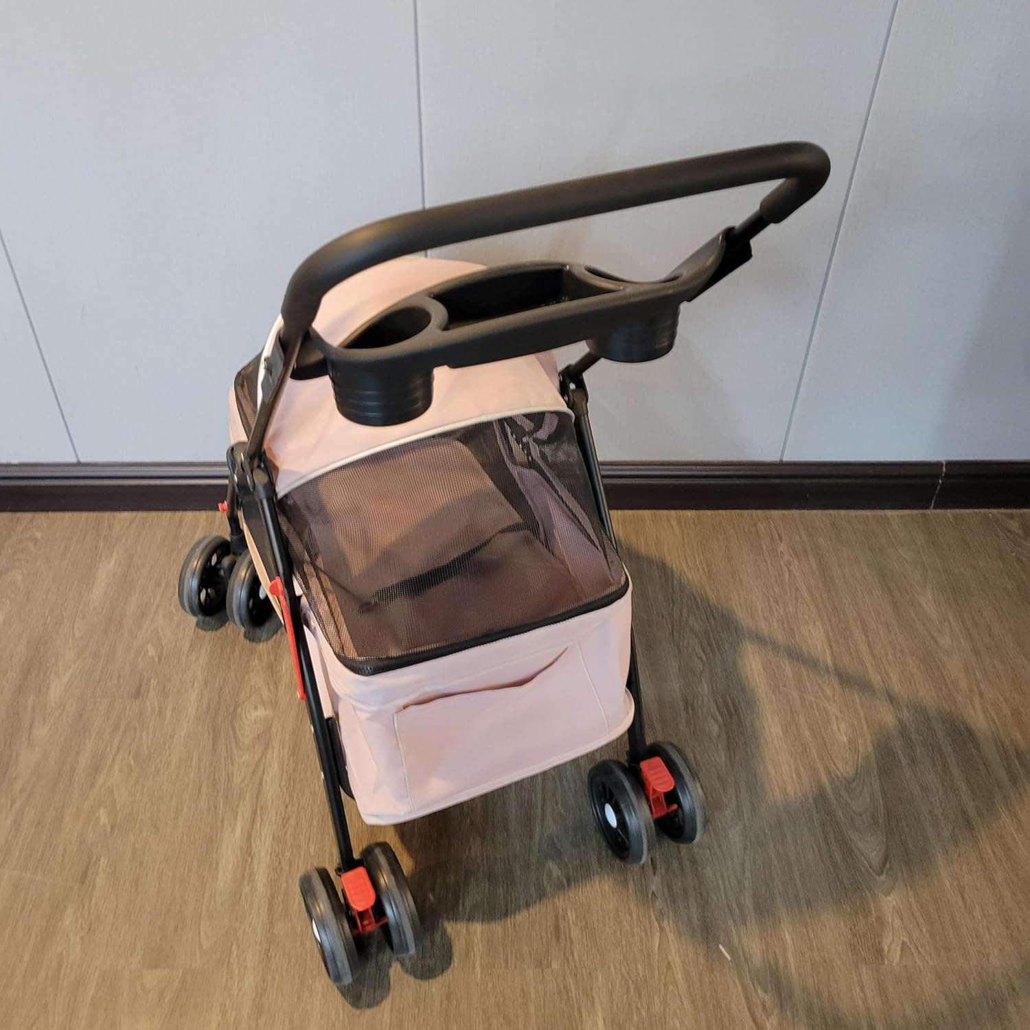 YrsFavor Pet strollers Foldable cat and dog stroller with cup holder, suitable for small to medium-sized pets on trips.