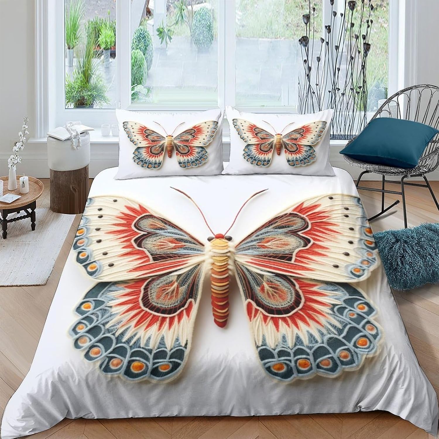Housse de couette 260x240 fermeture éclair avec motif papillon 3D ultra doux