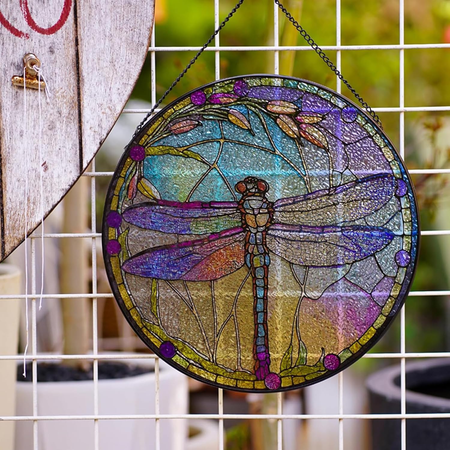 Dragonfly Stained Glass Suncatcher Artistic Window Hanging,7.8” Hand-Painted Glass Panel Wall Home Decor,Gift for Women Garden Decor Suncatcher (Dragonfly) - Image 4