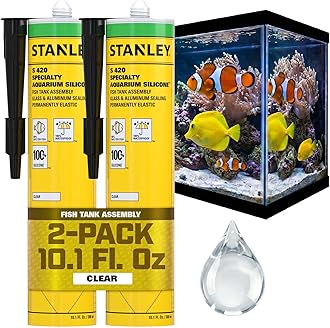 Stanley S420 Aquarium Silicone Sealant Clear - 2x10.1 Fl. Oz. Fish Tank Safe, Waterproof Bond to Glass, High Elasticity, Non-Toxic Aquarium Sealer for Freshwater & Saltwater | 2 Pack