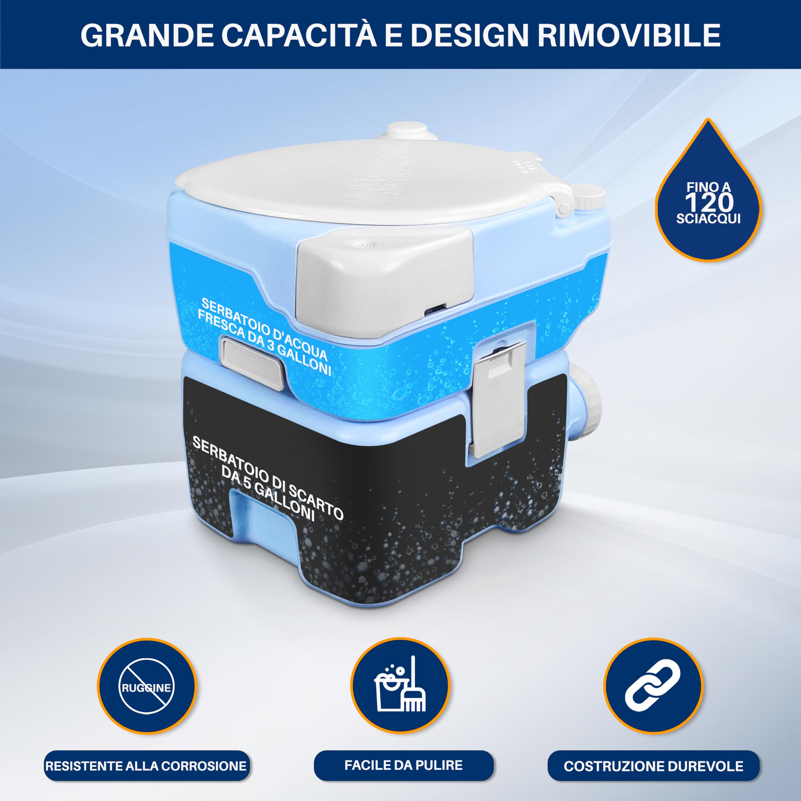 SereneLife WC Portatile da 20 Litri per Campeggio e Barca, 120 Scarichi, Serbatoio Rifiuti Rimovibile con Spruzzatore e WC Borsa da Viaggio