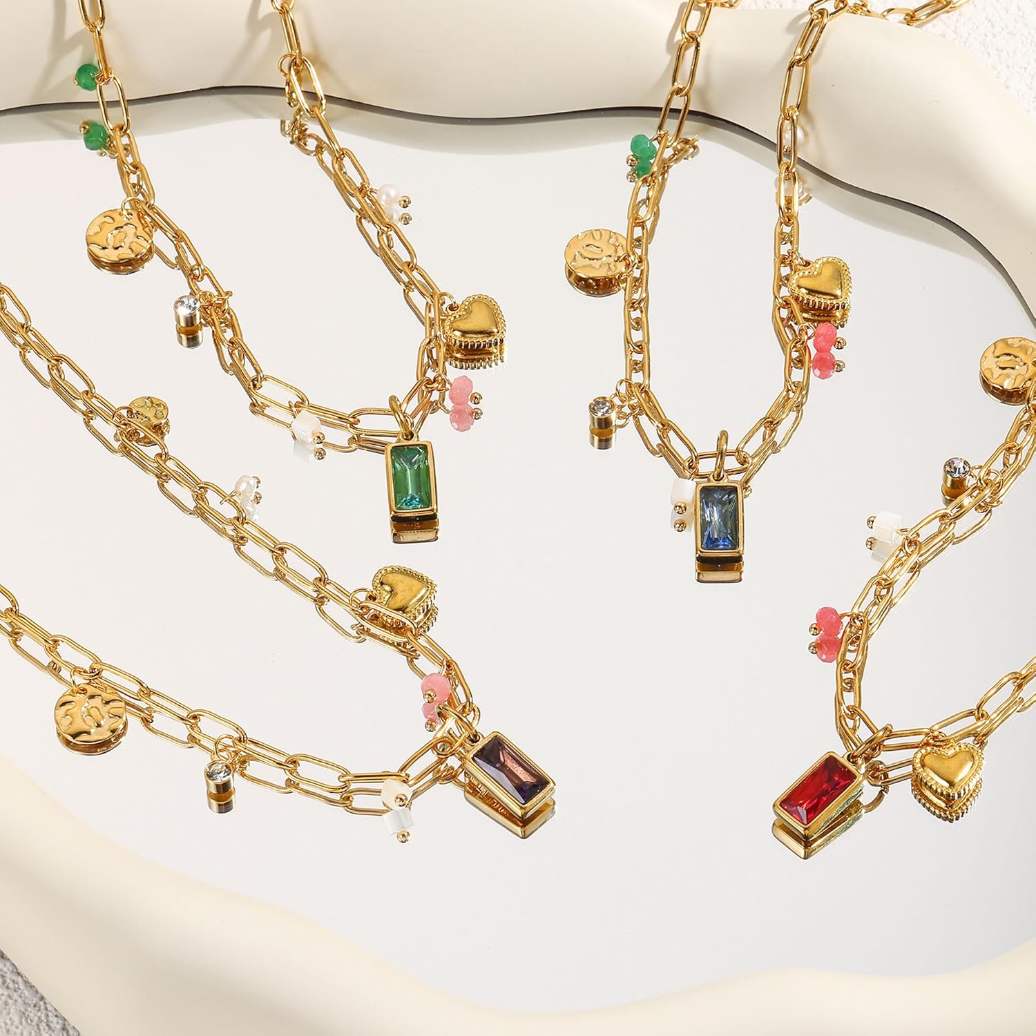 Gold Necklace for Women Dainty 14K Gold Plated Birthstone Necklace Green Blue Pendant Charm Necklaces Birthday Gifts Waterproof Jewelry - Image 6