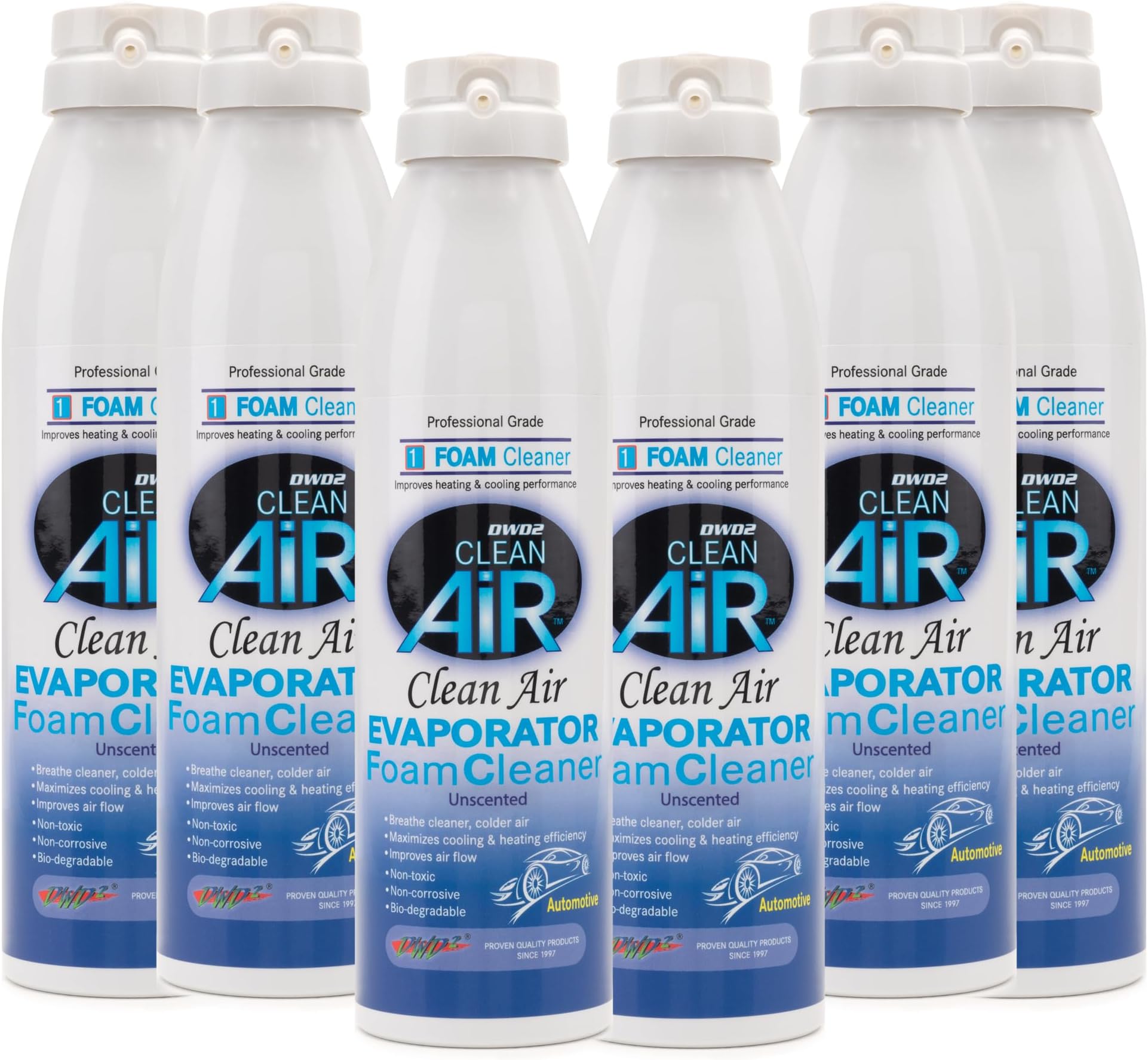 DWD2 Clean Air® Premium Automotive AC Evaporator Cleaner 8.oz Renew your air conditioner! (Unscented) - 6 Pack