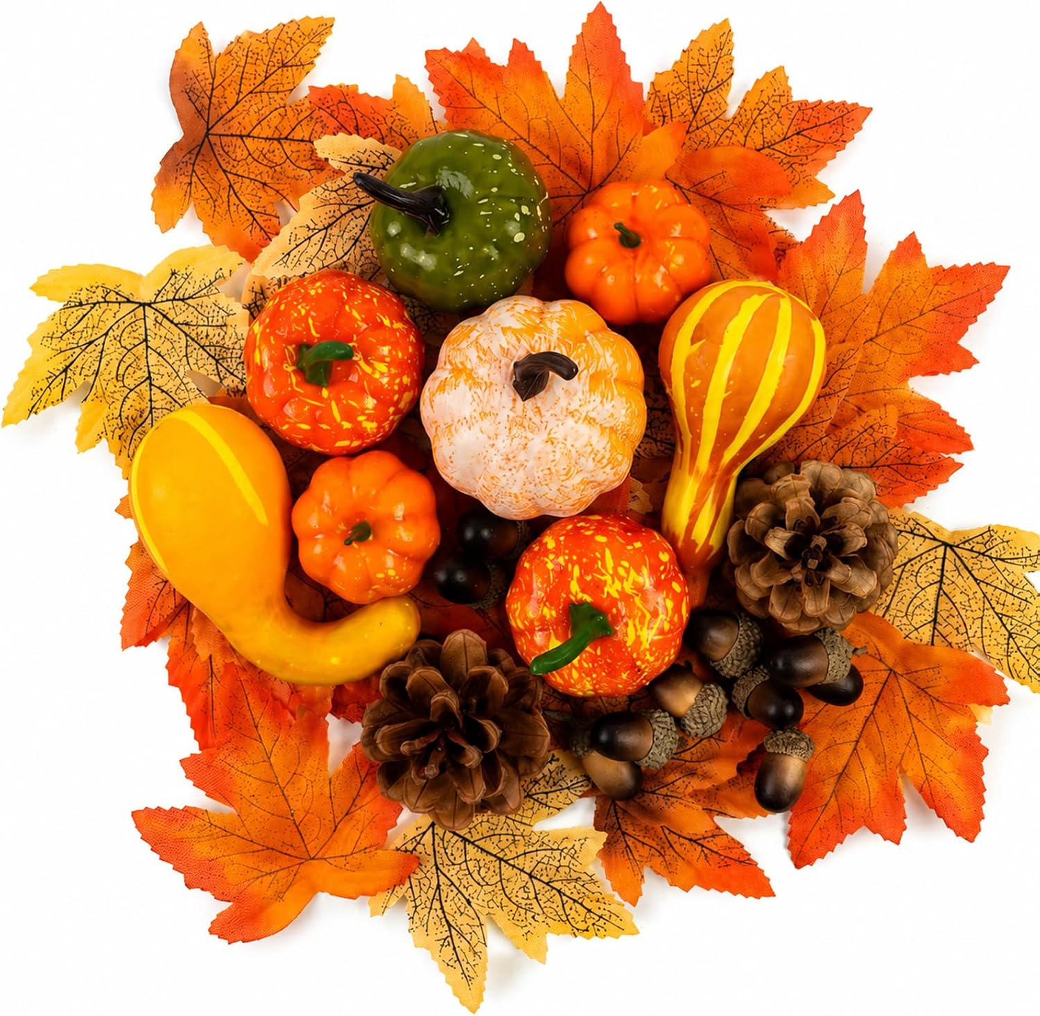 70 Pcs Artificial Pumpkin Decor Set with Acorns Pinecones Maple Leaves