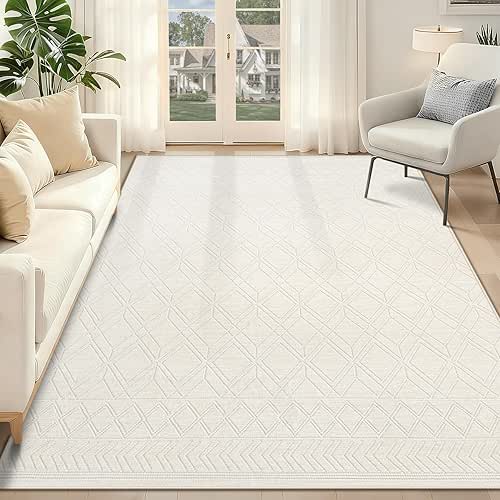 5x7 Area Rugs for Living Room: Washable Geometric Moroccan Rug