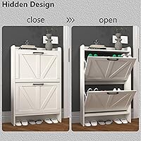 Vista 5 de Zapatero con 2 cajones abatibles, armario de almacenamiento de zapatos para entrada, organizador de zapatos oculto independiente con almacenamiento