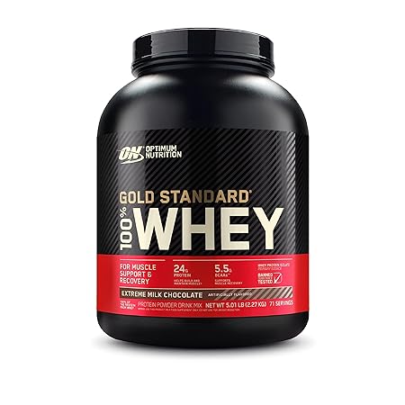 Optimum Nutrition (ON) Gold Standard 100% Whey Protein Powder 5 lbs, 2.27 kg (Extreme Milk Chocolate) for Muscle Support & Recovery, Veg,? Primary Source Whey Isolate