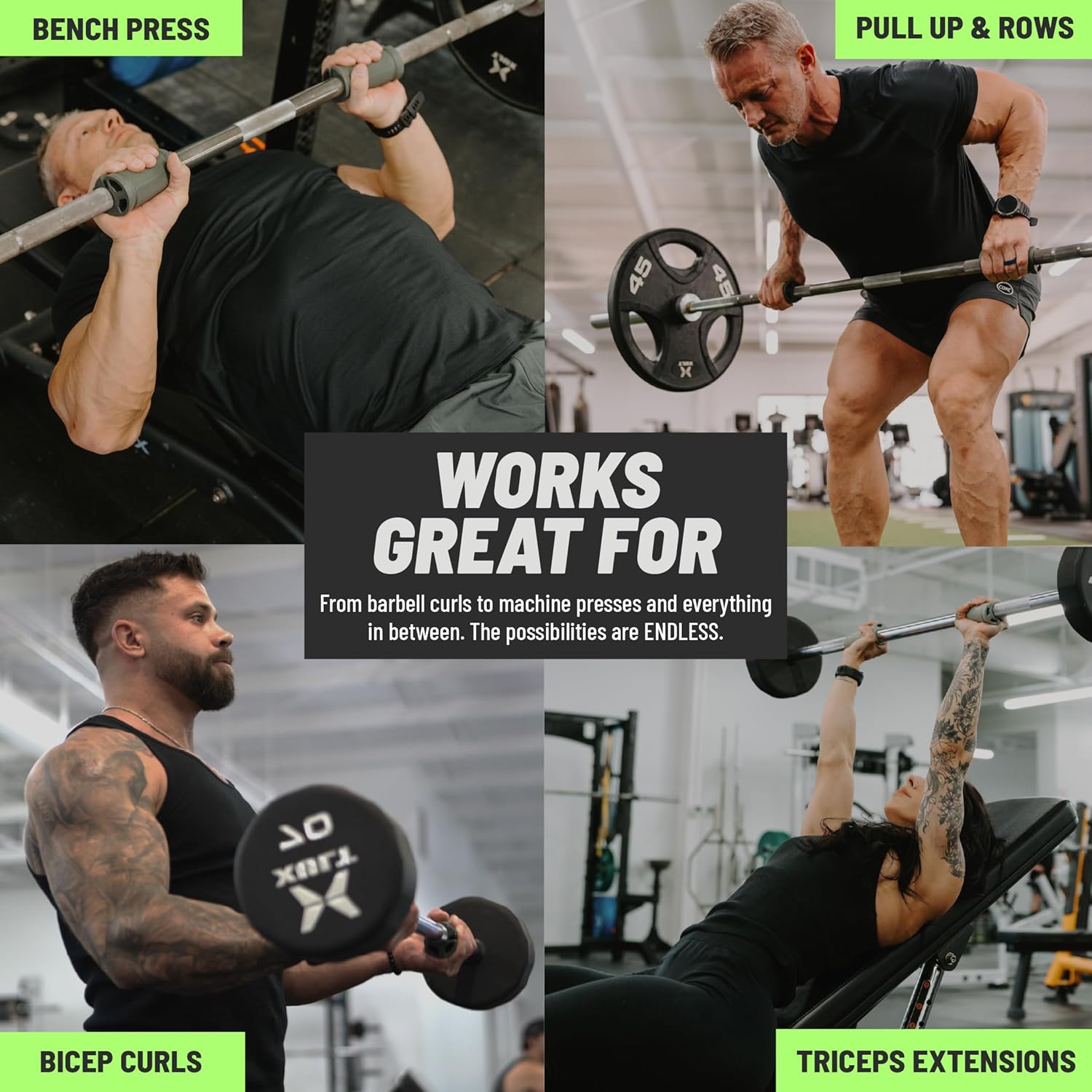 N-Gage Grips – Patented Angled Barbell Thick Grips for Joint Support & Muscle Activation – Ergonomic Bar Attachments for Strength Training - Gym Accessories Manufactured in the USA (1 Pair)