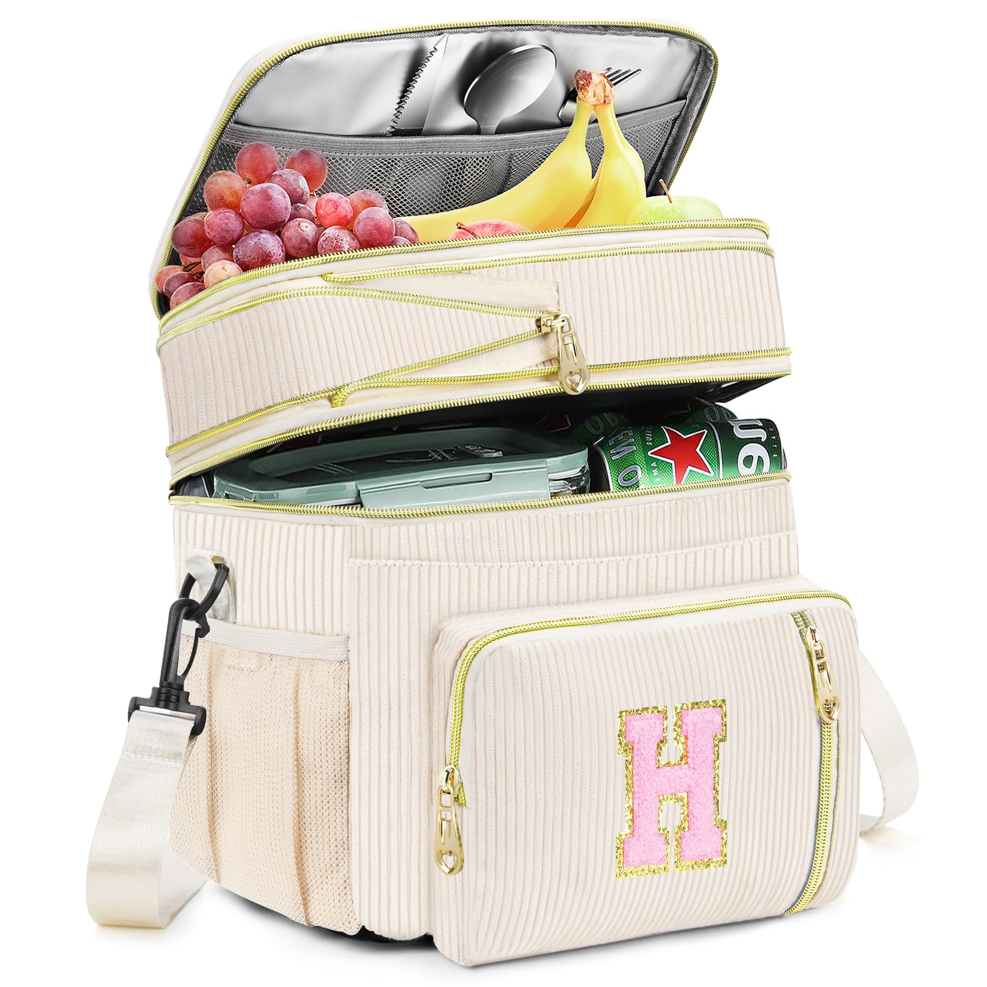 Personalized Initial Lunch Box for Women, Insulated Lunch Bag 16L Leakproof Cooler Lunchbox, Valentine’s Day Adult Lunch Bag with Strap Gifts for