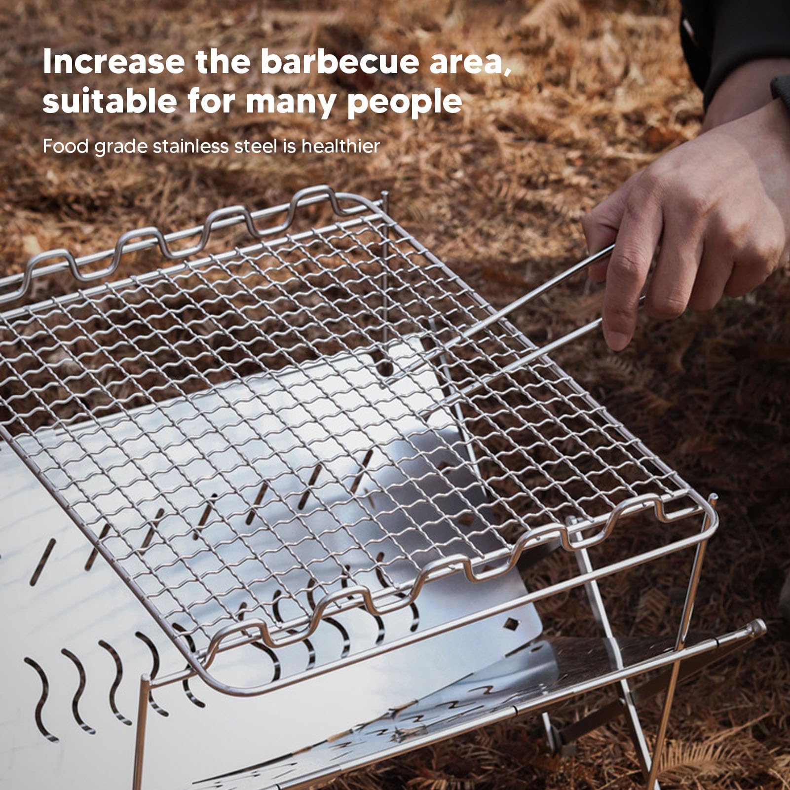 Barbeque Grill Foldable Stable Base Stainless Steel Multi Purpose Wood Burning Charcoal Grill for Camping Outdoor Barbecue