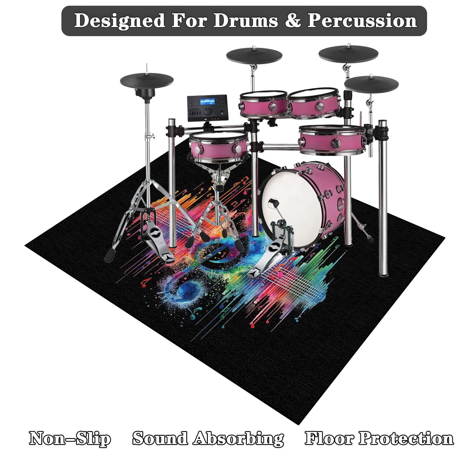 Trommel Teppiche rutschfeste | Schallschutz Matte Drum Teppich 200 x 160 cm | Schlagzeug Teppich | Elektrisches Schlagzeugteppich | Quadratische Schallschutzdecke für E-Drum-Kits Bass Drum Snare