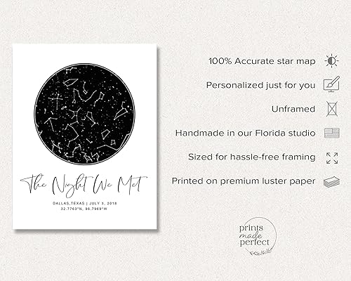 Vista 10 de Personalized Star Map With Specific Dates & Place - Custom Constellation Map Print, Unframed- Special Occasion Star Chart Wall Art- Great Cream