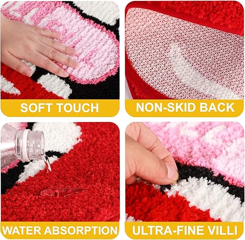 Miniatura 5 de Tapete de baño de labios rojos para baño, tapete de baño de labios rojos de San Valentín, antideslizante para la ducha, suave y absorbente de