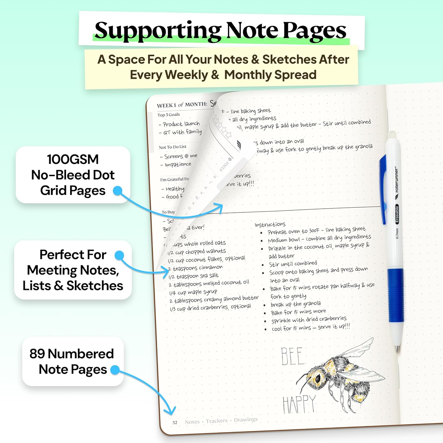 Roterunner Purpose Planner Notebook A5 5.8”x8.3” Undated 2026 Daily Weekly and Monthly Productivity Goal Setting Tool for Work Home ADHD Planner for Adults Self Care Journal (Tan Hardcover)