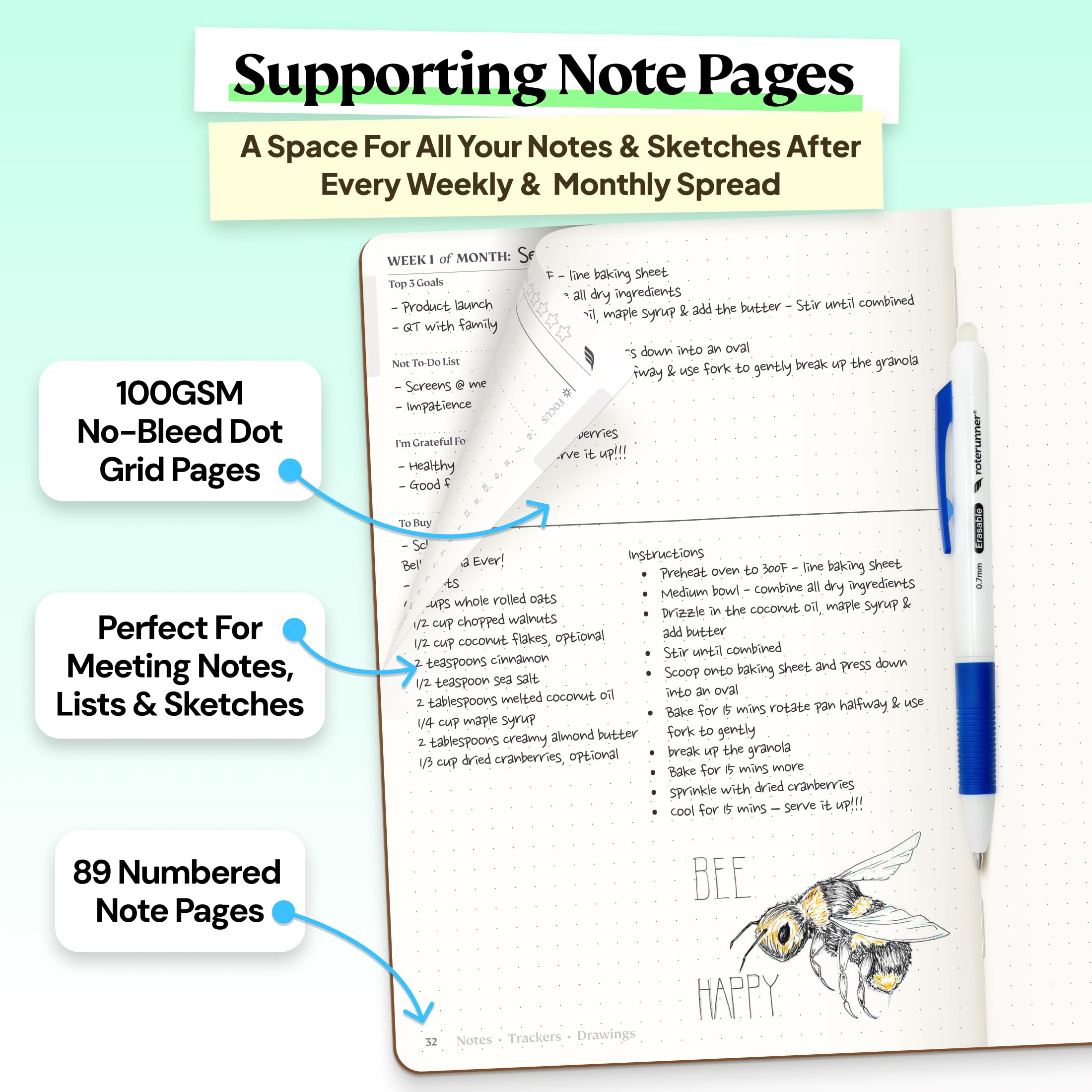 Roterunner Agenda A5, 14,7 x 21,1 cm, non datata, 2026, giornaliera, settimanale e mensile, strumento per la definizione degli obiettivi di produttività, per lavoro, casa, ADHD, per adulti, diario per