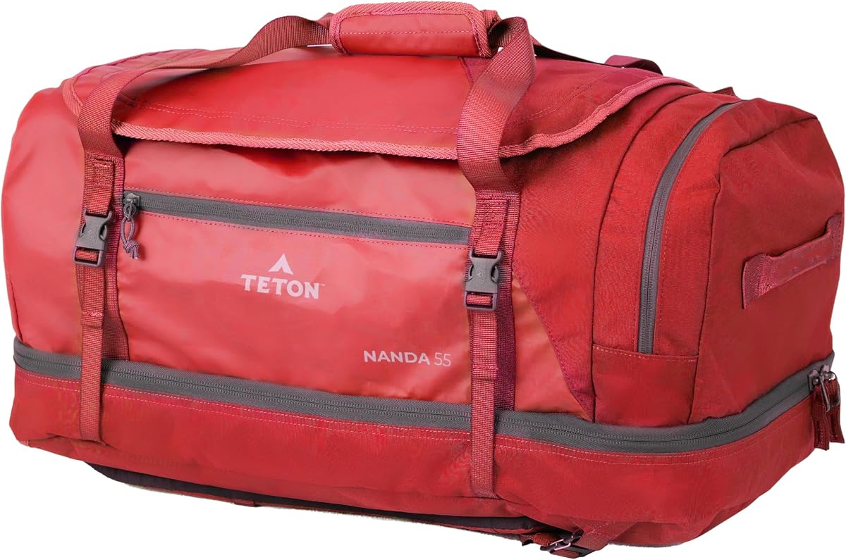 Teton Nanda Duffel, bolsa de viaje duradera para hombres y mujeres, ideal para el gimnasio o para viajes nocturnos, 55 L, Ruby