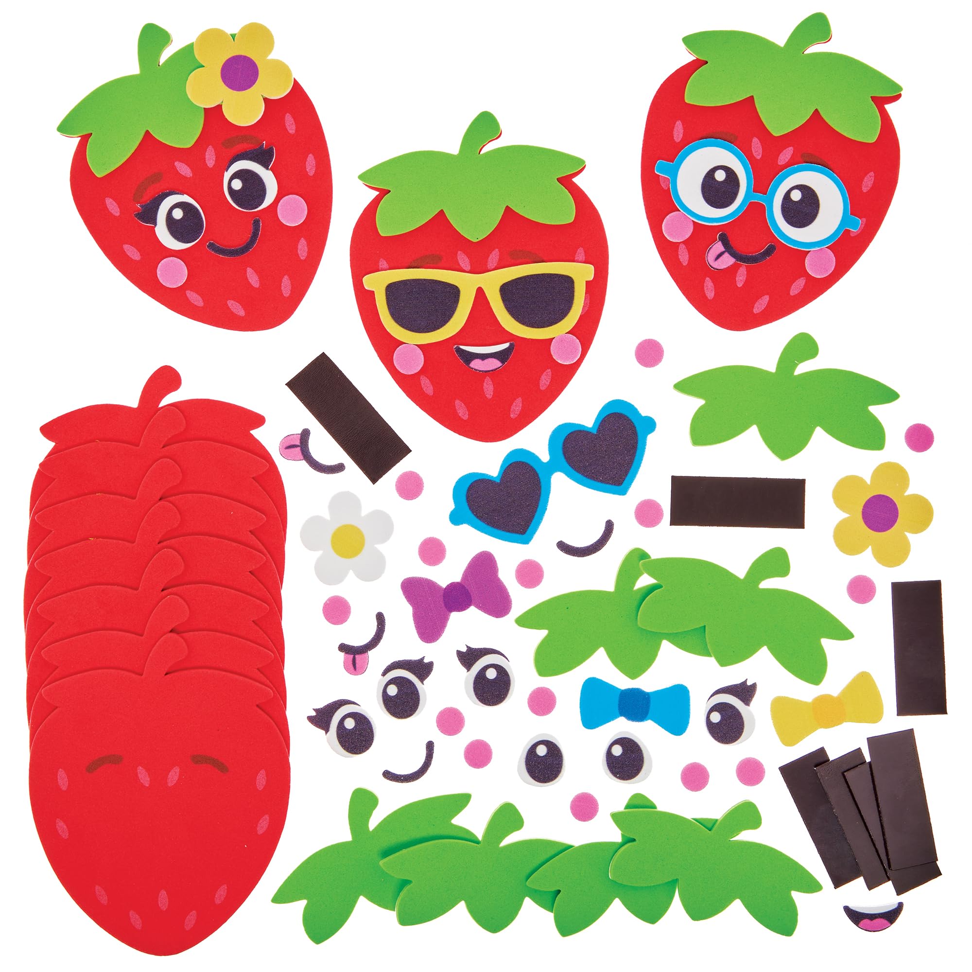 Baker Ross FN175 Strawberry Mix & Match Magnet Kits - Pack of 10, Decoration Craft Kits for Kids