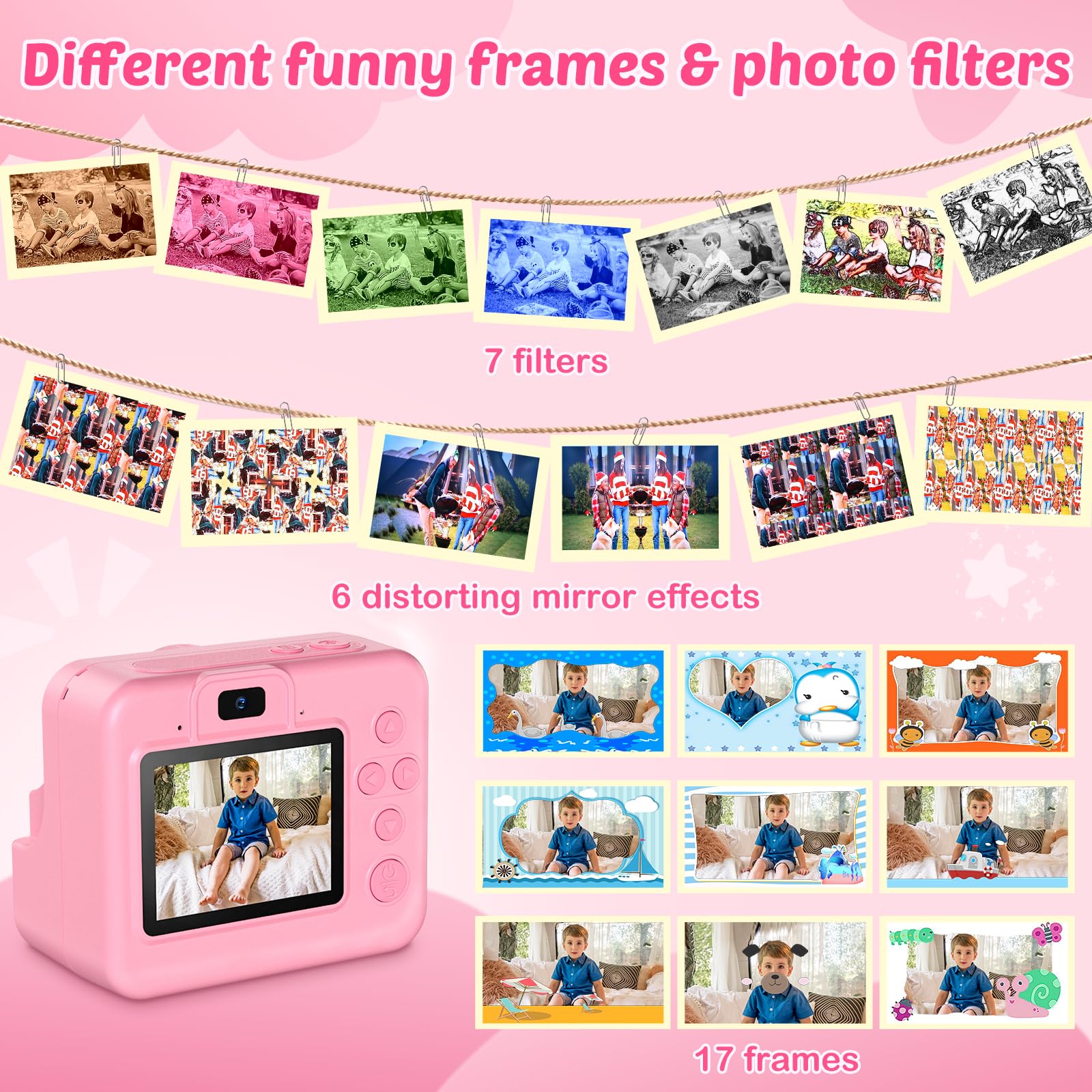 Sofortbildkamera Kinder mit Selfie 1080p, 32GB Karte & 3 Rollen Druckpapier, Geschenke für Jungen & Mädchen 3-12 Jahre