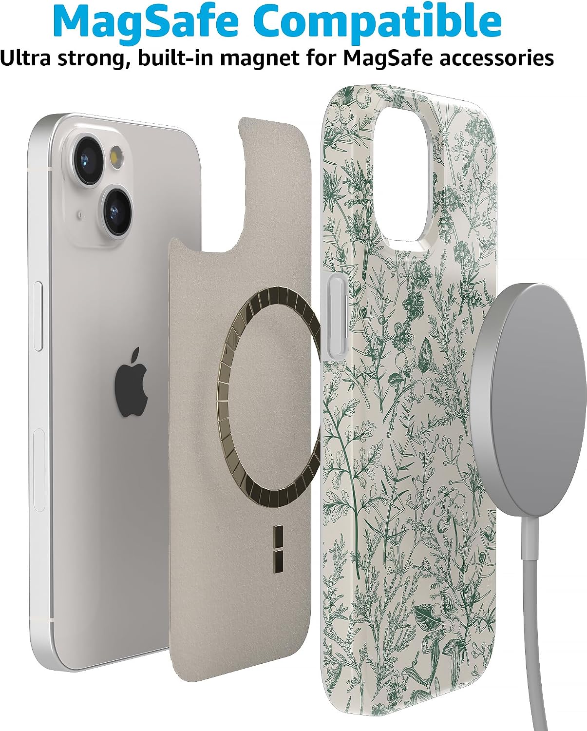 Casely iPhone 15 Case | Sage Garden | Green Floral | Compatible with MagSafe | Classic Ultra Slim Design