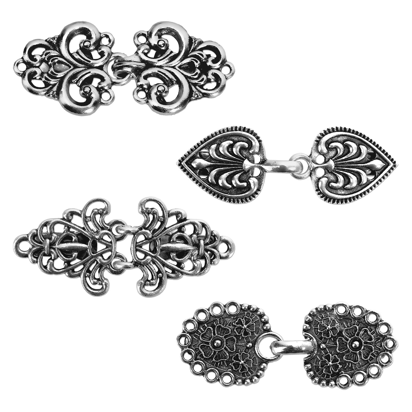Vintage Swirl Collar Clips - 4 Pieces Set: Dress, Sweater, Shawl, Cloak, Cardigan, Scarf, Waist Cincher &amp; Shirt Brooch for Women