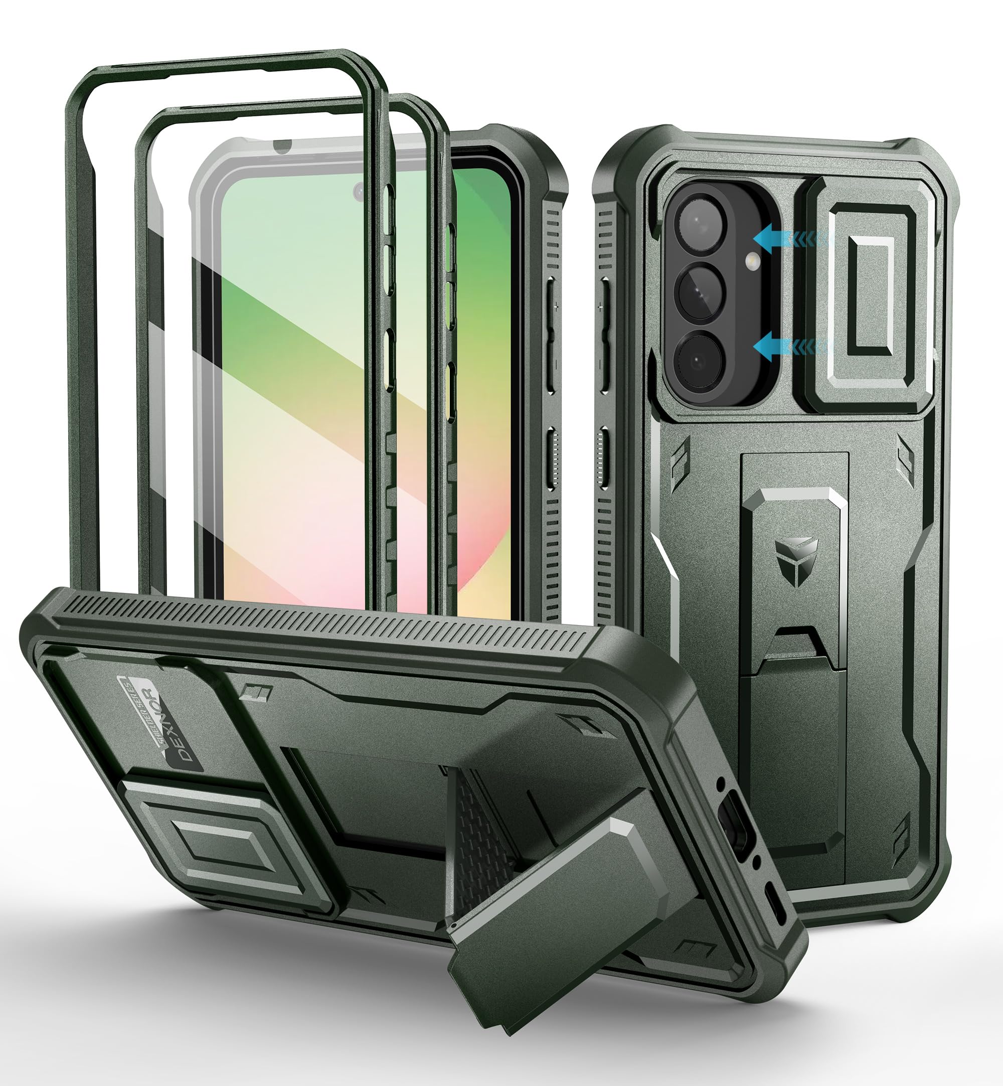 Dexnor for Samsung Galaxy A56-5G Case, [2 Front Frame] [Built-in Magnetic Slide Camera Cover & Kickstand] Heavy Duty Protection Shockproof Phone Case