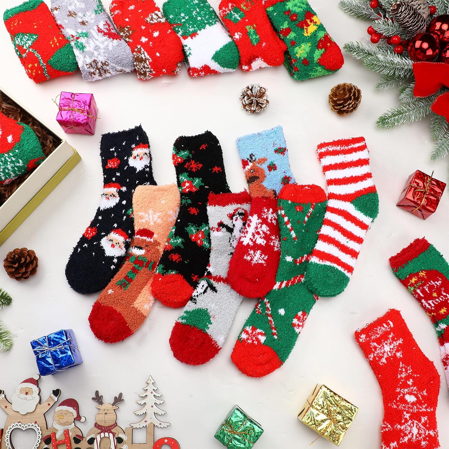 48 Pcs Christmas Fuzzy Socks Bulk Winter Warm Crew Slipper Sock Warm Soft Christmas accessory for Home Indoor