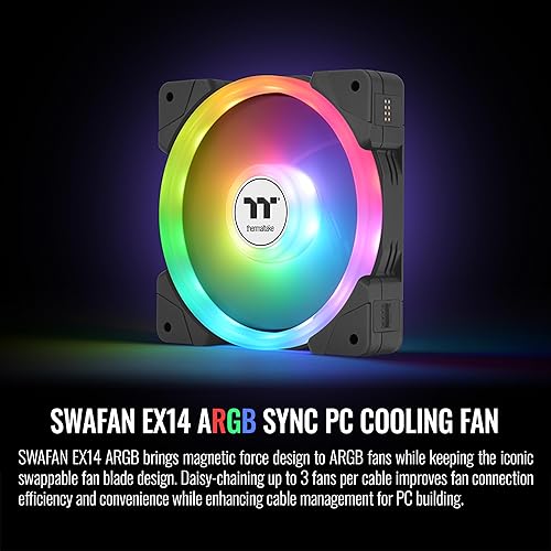 Miniatura 2 de Thermaltake SWAFAN EX 14 ARGB Ventilador de refrigeración para PC, 3 ventiladores, 500  2000 RPM, conexión magnética, aspas reversibles,