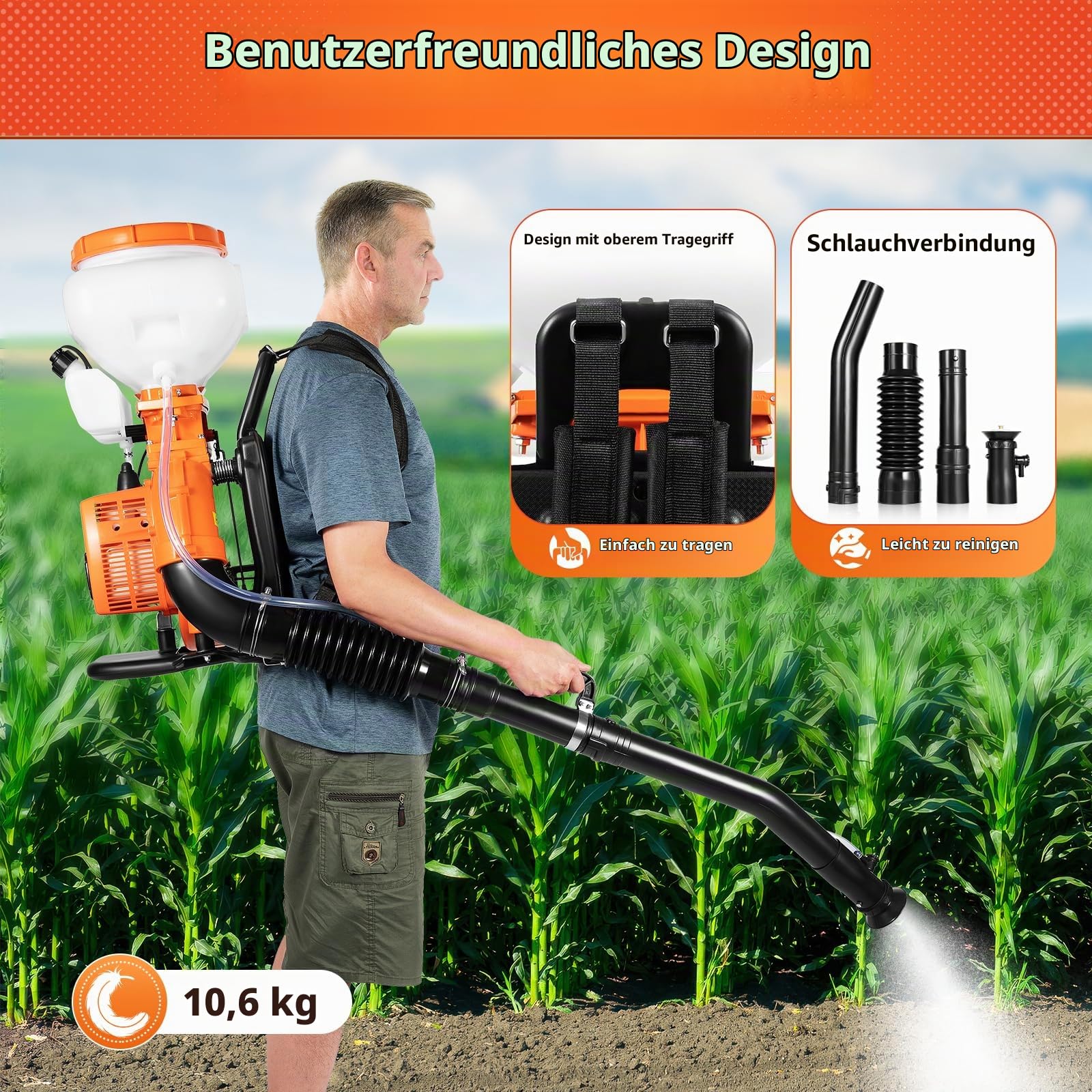 2-Takt Benzin Motorsprüher mit 14 L Wassertank, 41.5ccm Motorspritze Sprühgerät Rückensprüher Drucksprüher Garden Plant Sprayer, Über 12m Sprühbereich Düngerspritze Gartenspritze 3WF-3