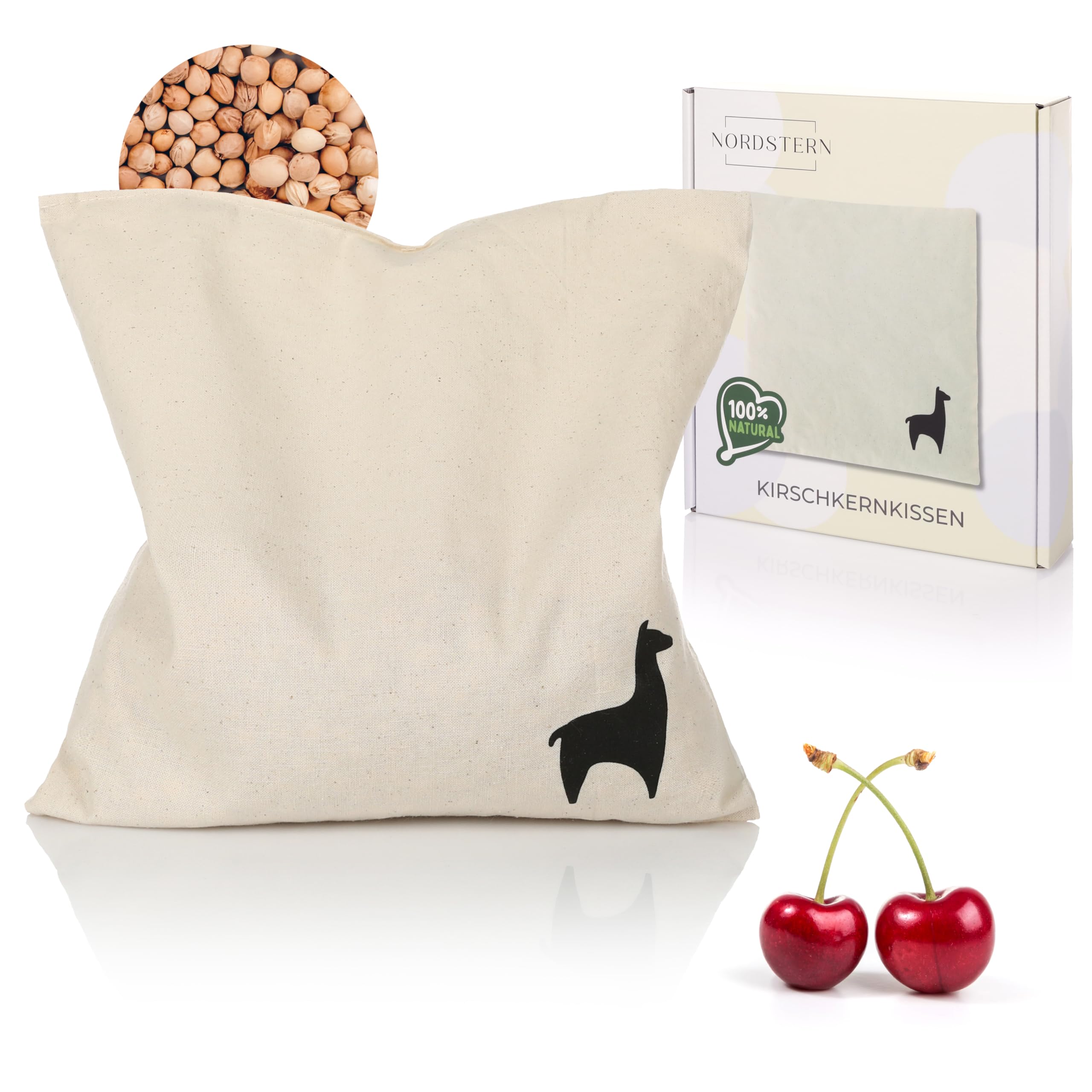 Nordstern Cojín térmico de huesos de cereza, 24 x 25 cm, cojín de granos para el microondas como regalo para mujeres y hombres, con funda 100% algodón