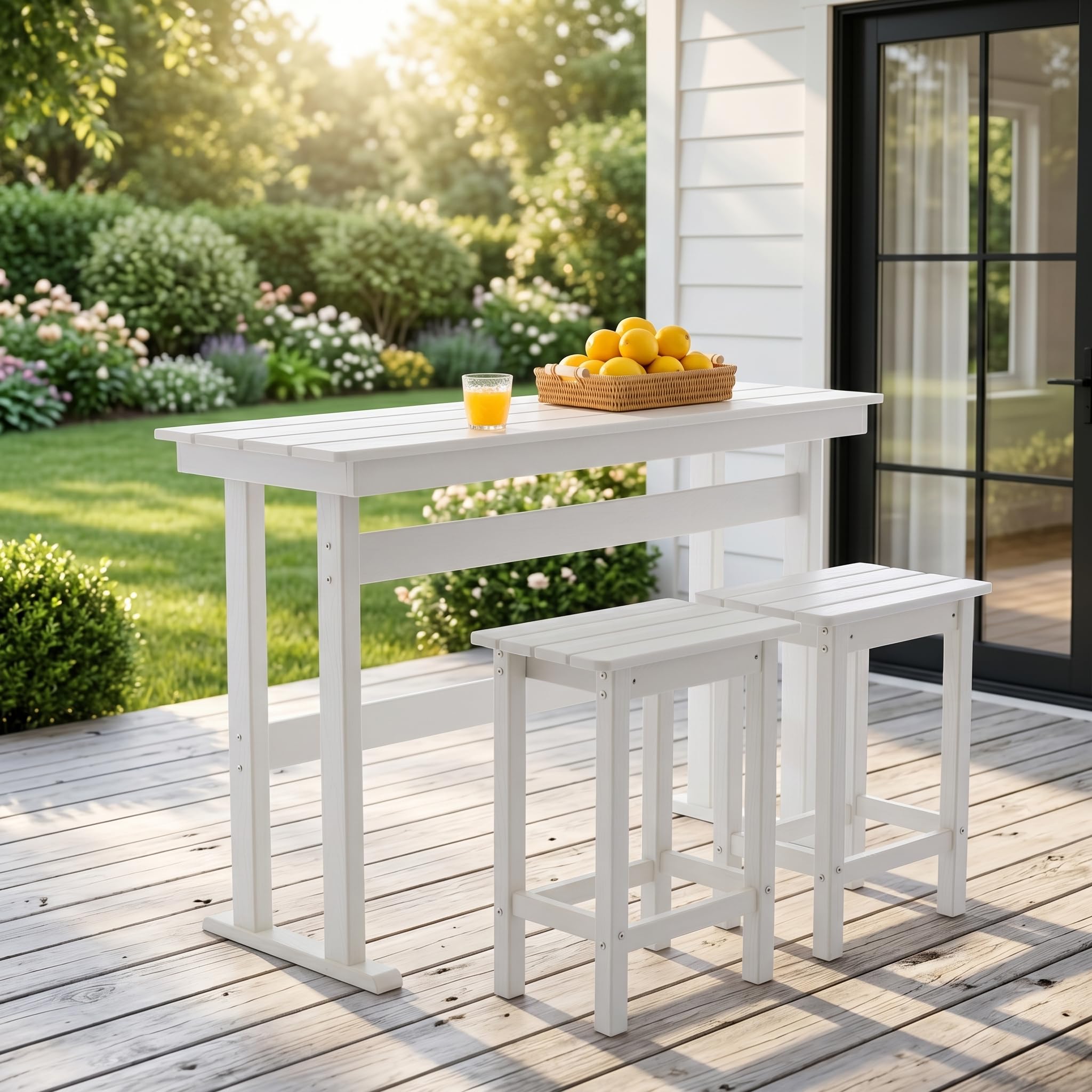 AXMOLM 3 Piece HDPE Outdoor Bar Height Table and Chairs Set of 2 Includes High Top Patio Table and Chairs, Outside Patio Bar Set for Bistro,Balcony,