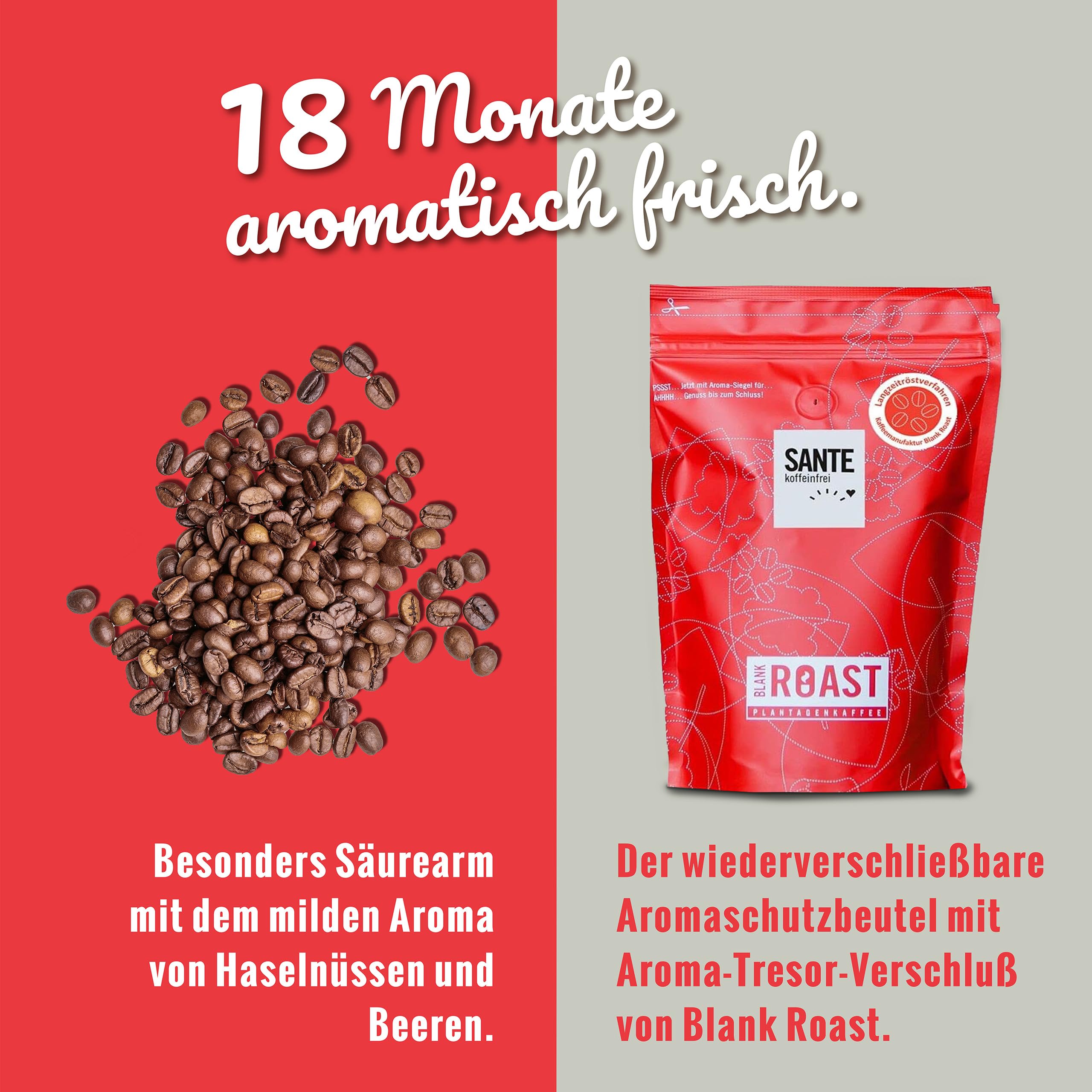 Blank Roast - SANTE - 1kg - Bio Kaffeebohnen koffeinfrei - 100% Arabica aus Honduras - schonend & umweltfreundlich entkoffeiniert - säurearm mit voller Crema - ideal für jede Zubereitungsart
