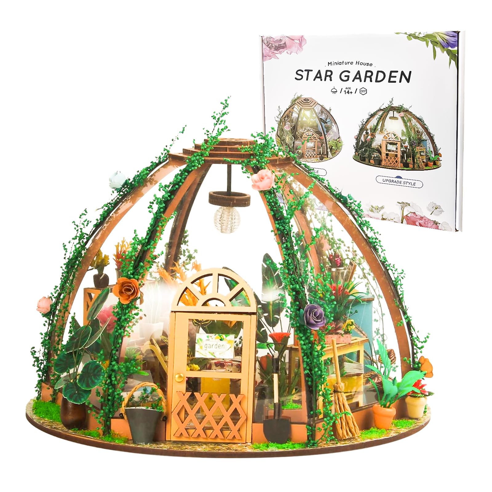 Taimimy DIY Miniature House Kit,Miniature Building Kits,Wooden Greenhouse Miniature Kit with Furniture & LED,Mini House Making Kit for Adults,Hobby Craft Home Decor Birthday Gifts