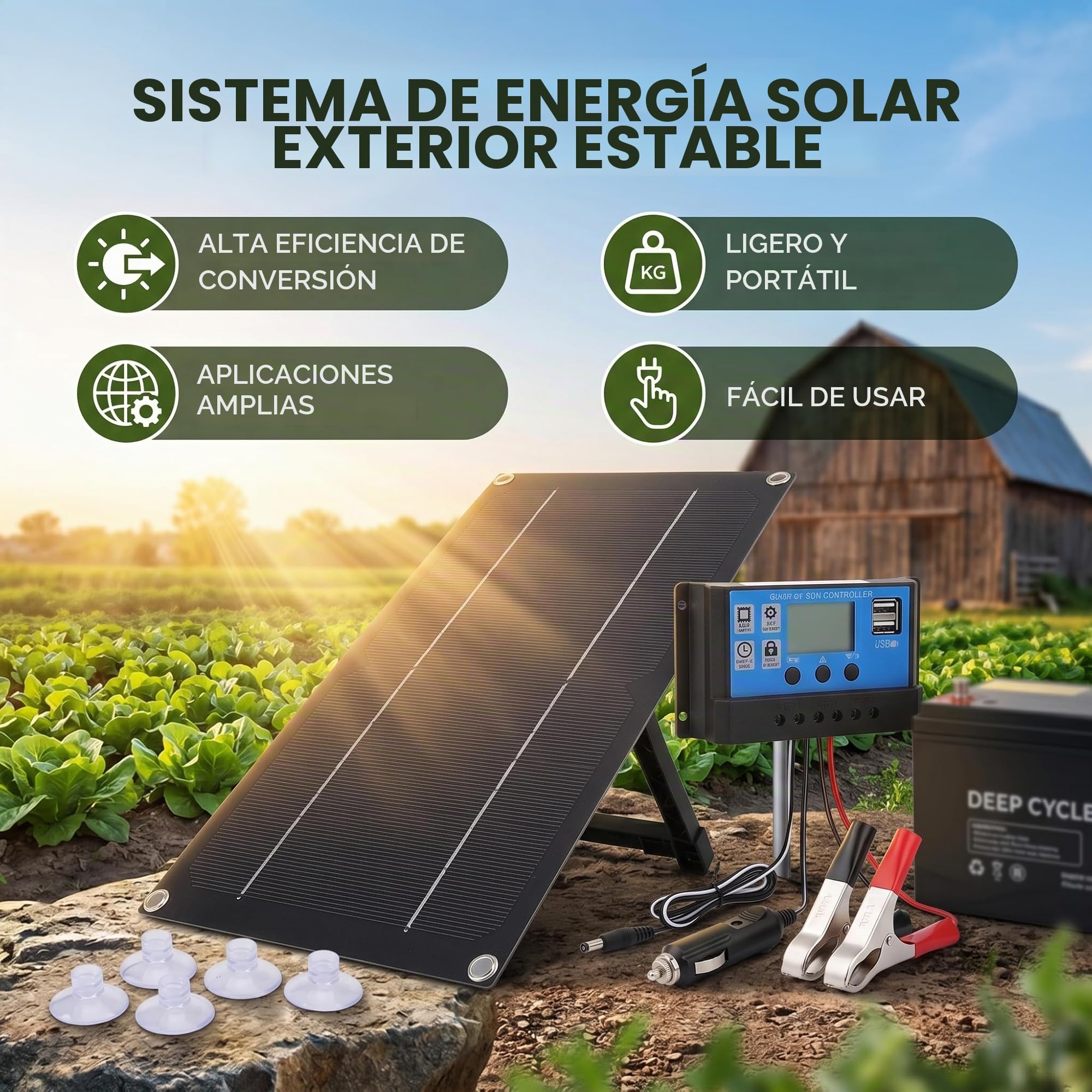 Panel Solar Portátil Monocristalino 600W 18V con Controlador Carga Batería 100A para Autocaravanas Kit Completo