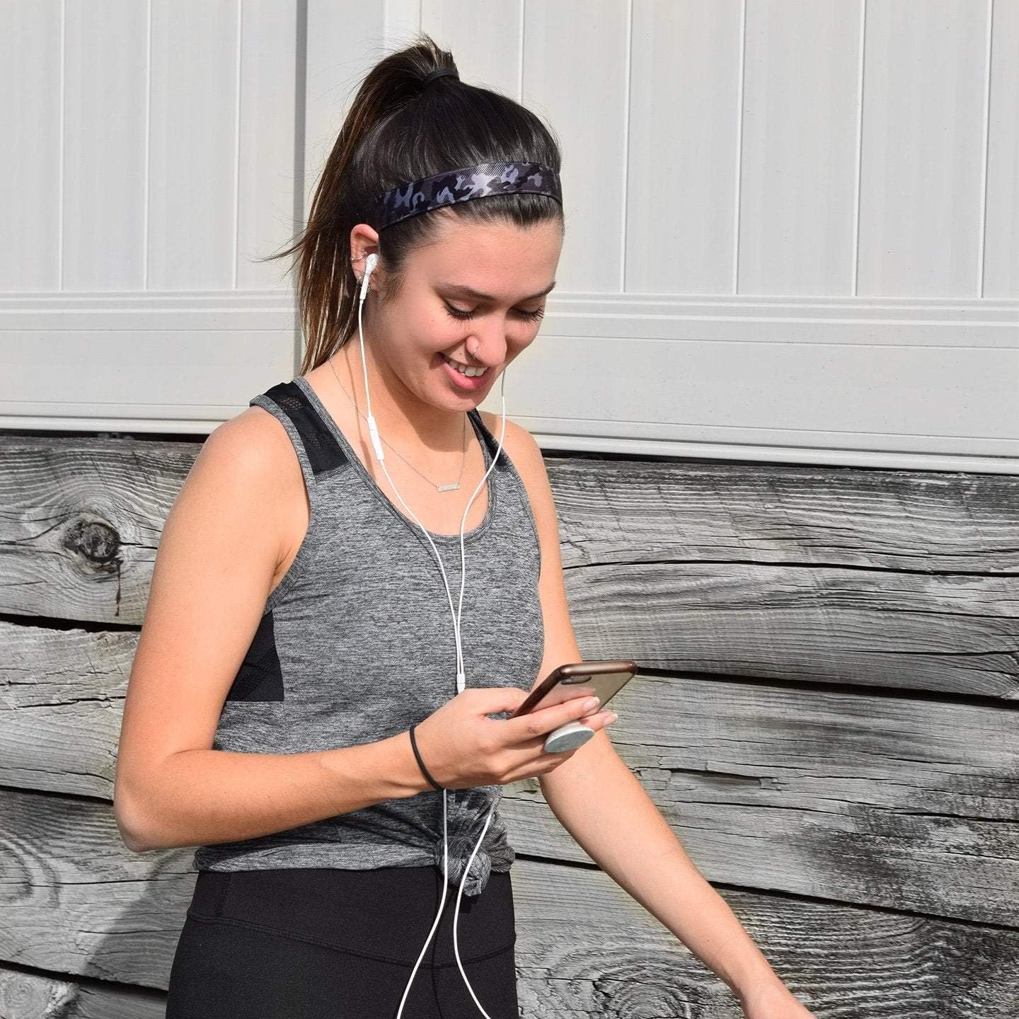 Sweaty Bands Womens Girls Headband - Non-Slip Velvet-Lined Workout Hairband - Booty Camp Camo Black Gray 1-Inch - Image 4