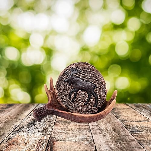 Miniatura 6 de Juego de 4 posavasos de alce con soporte para cornamentas, decoración rústica de cocina o bar, 3.25 pulgadas