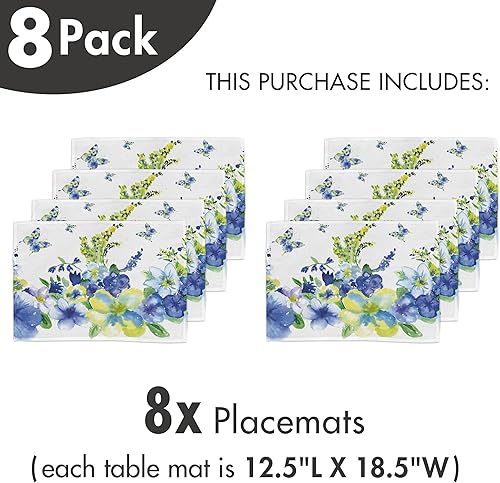 Miniatura 158 de Ambesonne Juego de 4 manteles individuales amarillos y azules, diseño de flores de primavera, flores vibrantes, manteles individuales de tela Azul