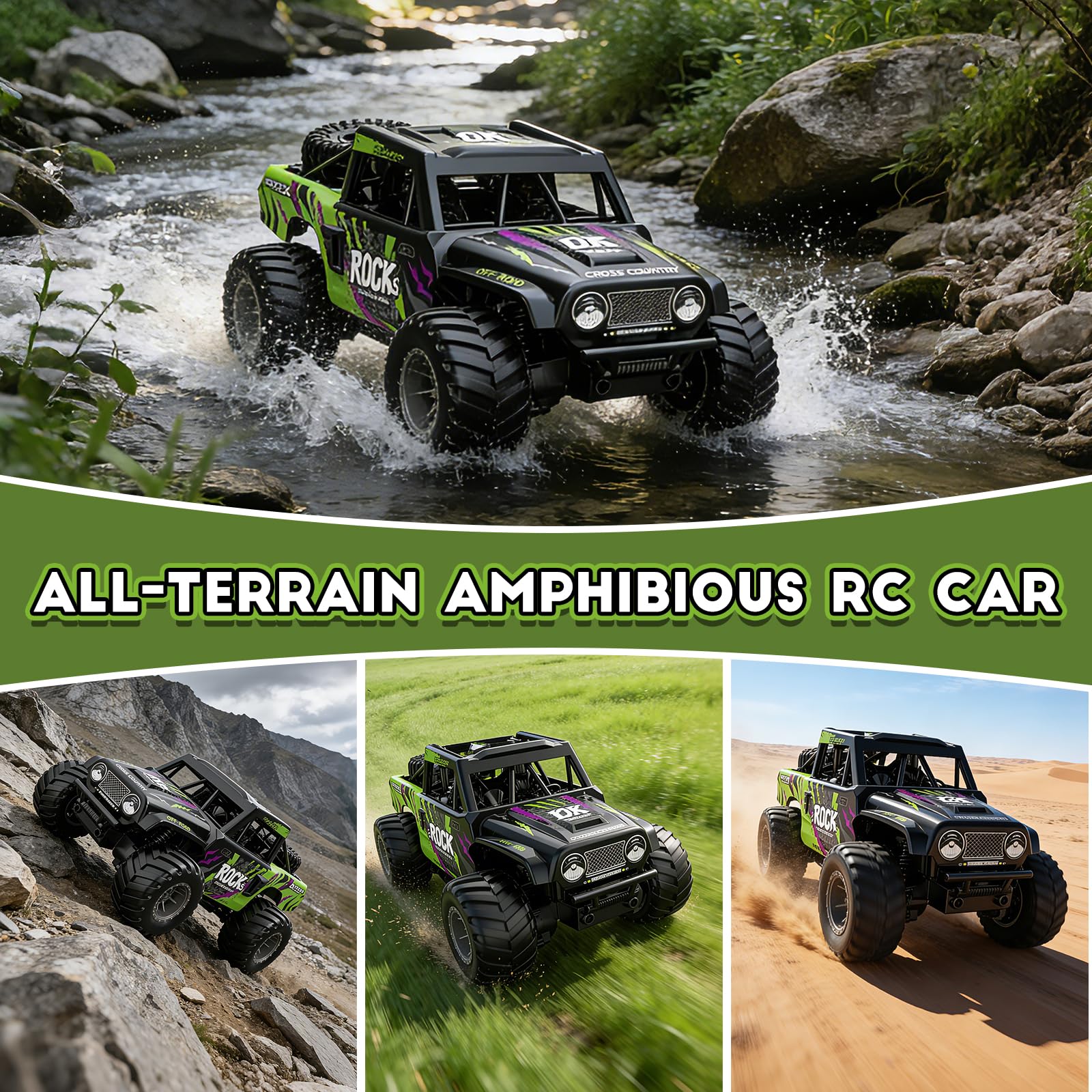Fernsteuerungs Auto Amphibisch Truck Spielzeug: Geländegängig RC Auto | 2,4 GHz 4WD Offroad RC Car FahrzeugWeihnachtsgeschenk für Jungen und Kinder
