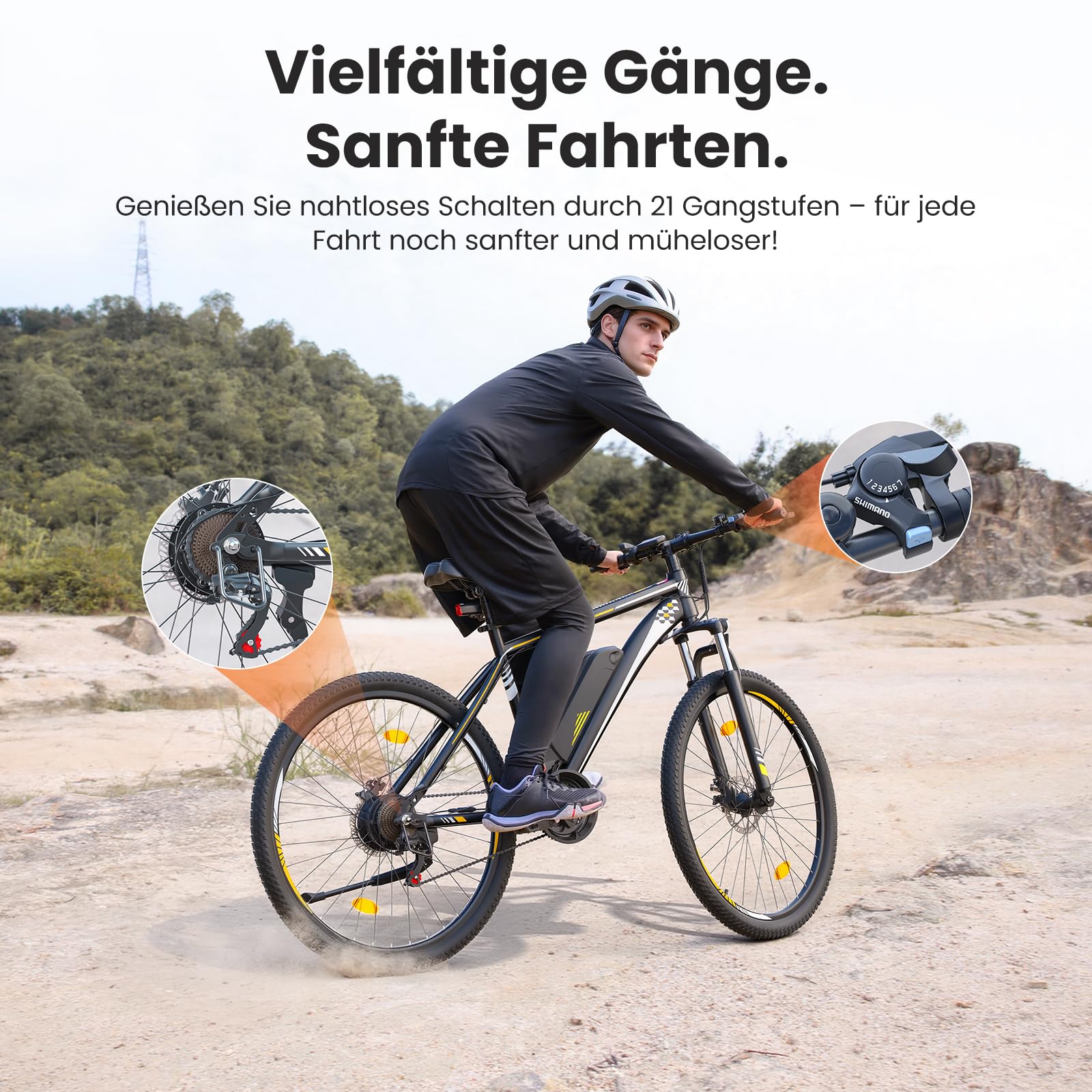 Touroll U1 E-Bikes, 26/29 Zoll E Bike Herren Damen mit Abnehmbarer 36V 13Ah Akku, 250W Motor MTB, E-Mountainbike mit 21 Gang, Elektrofahrrad Reichweite über 55-100KM, CST Off-Road-Reifen