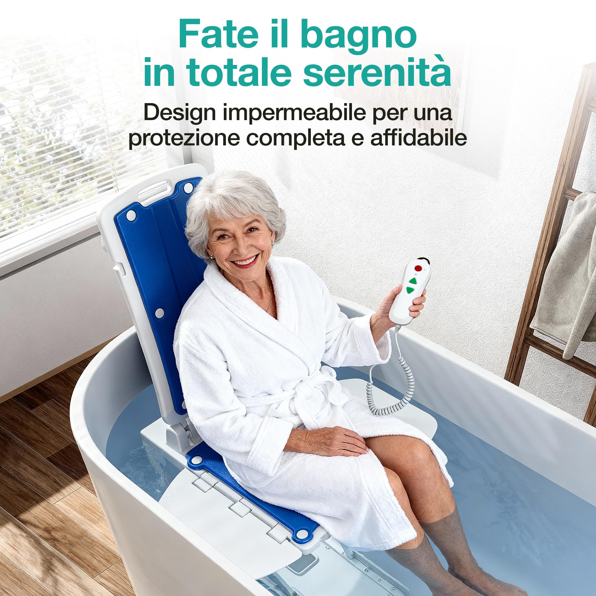 Sollevatore per anziani elettrico – Sedia elevatrice portatile motorizzata con telecomando, altezza regolabile, IP68 impermeabile, seduta ergonomica pieghevole, fino a 140 kg