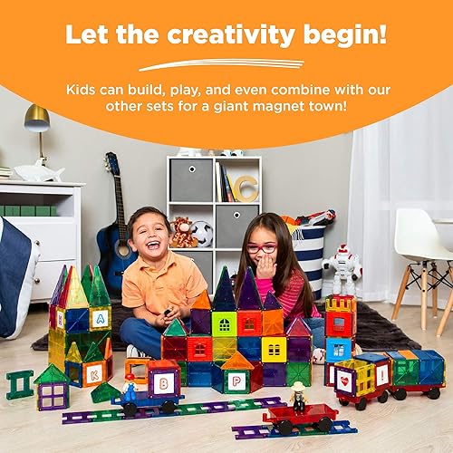 Miniatura 6 de Best Choice Products Juego de 32 piezas de azulejos magnéticos coloridos para niños, bloques de construcción con imán de construcción en 3D, juguete