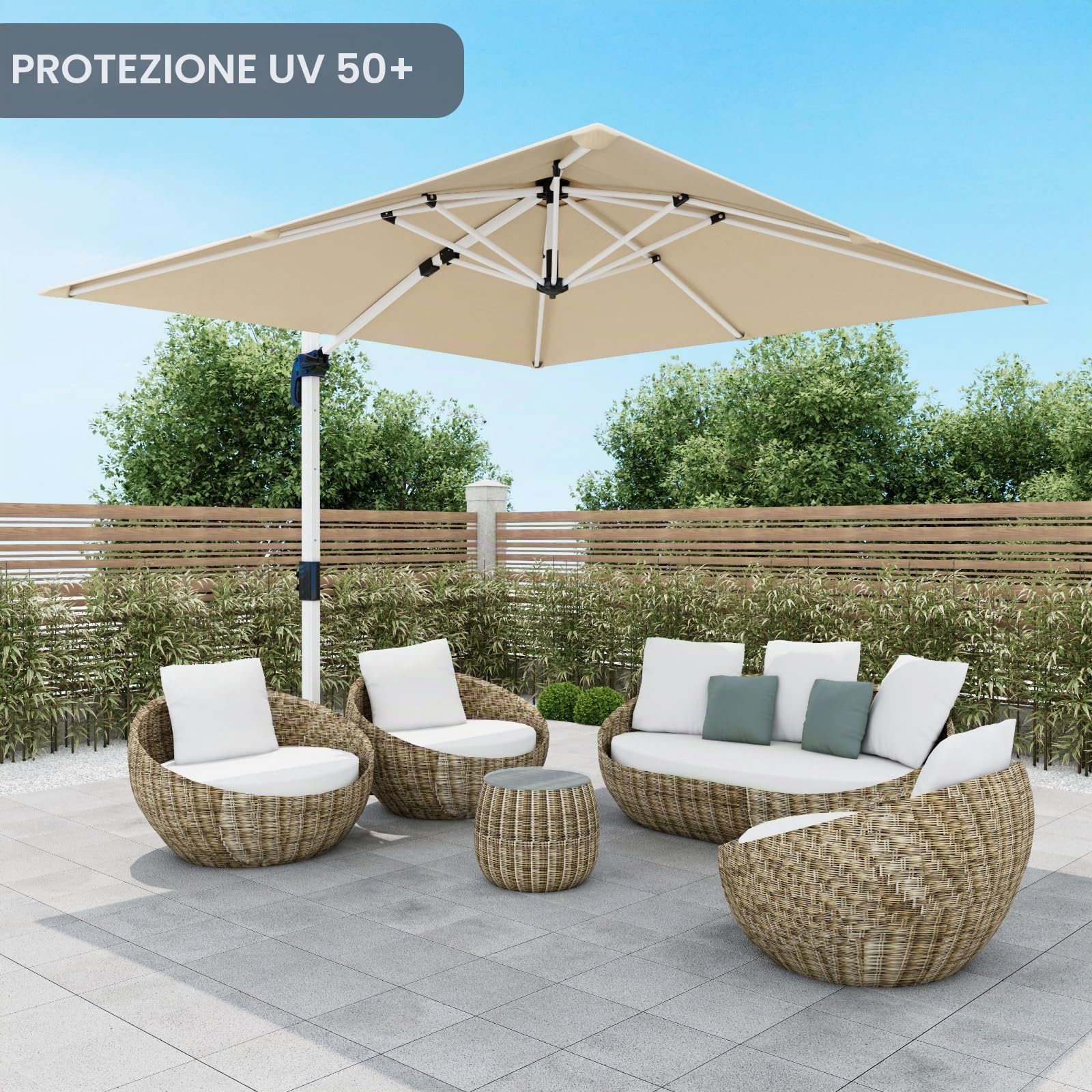 TRIUMPHKEY Ombrellone parasole da balcone, in alluminio, con manovella, impermeabile, protezione solare UV50+, rotazione a 360°