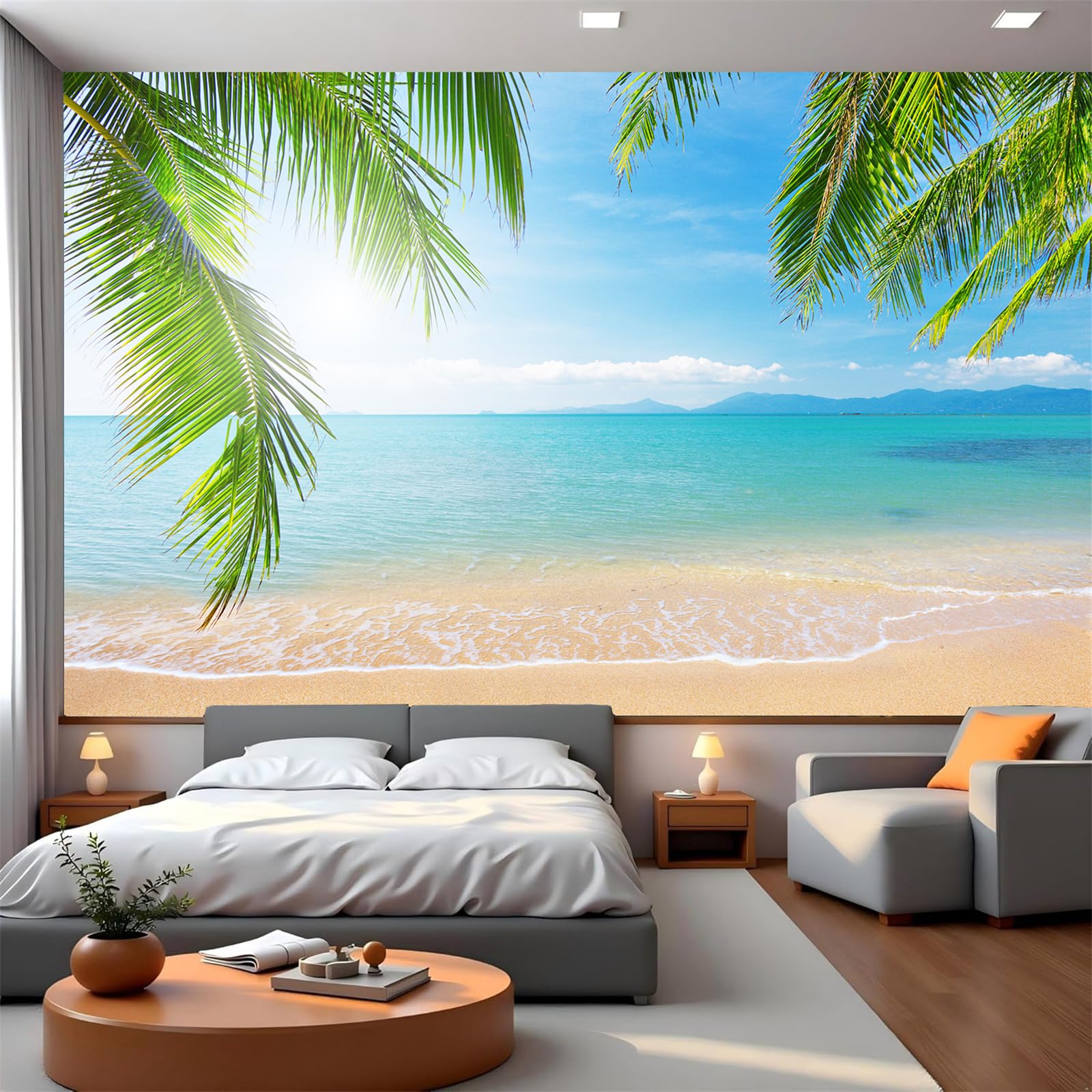 Papier peint amovible 3D plage tropicale FLFK pour masquer un mur abîmé
