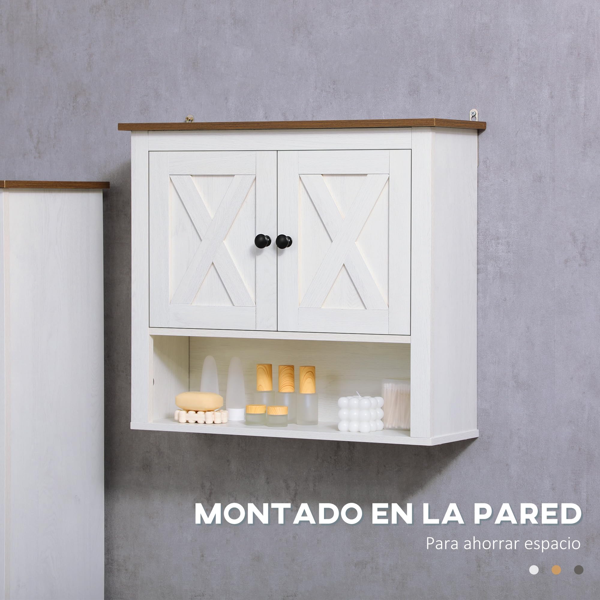 kleankin Armario de Pared para Baño Mueble de Baño Colgar con 2 Puertas y Estantes de Almacenamiento para Cocina Entrada Pasillo 60x19,5x52,5 cm Blanco