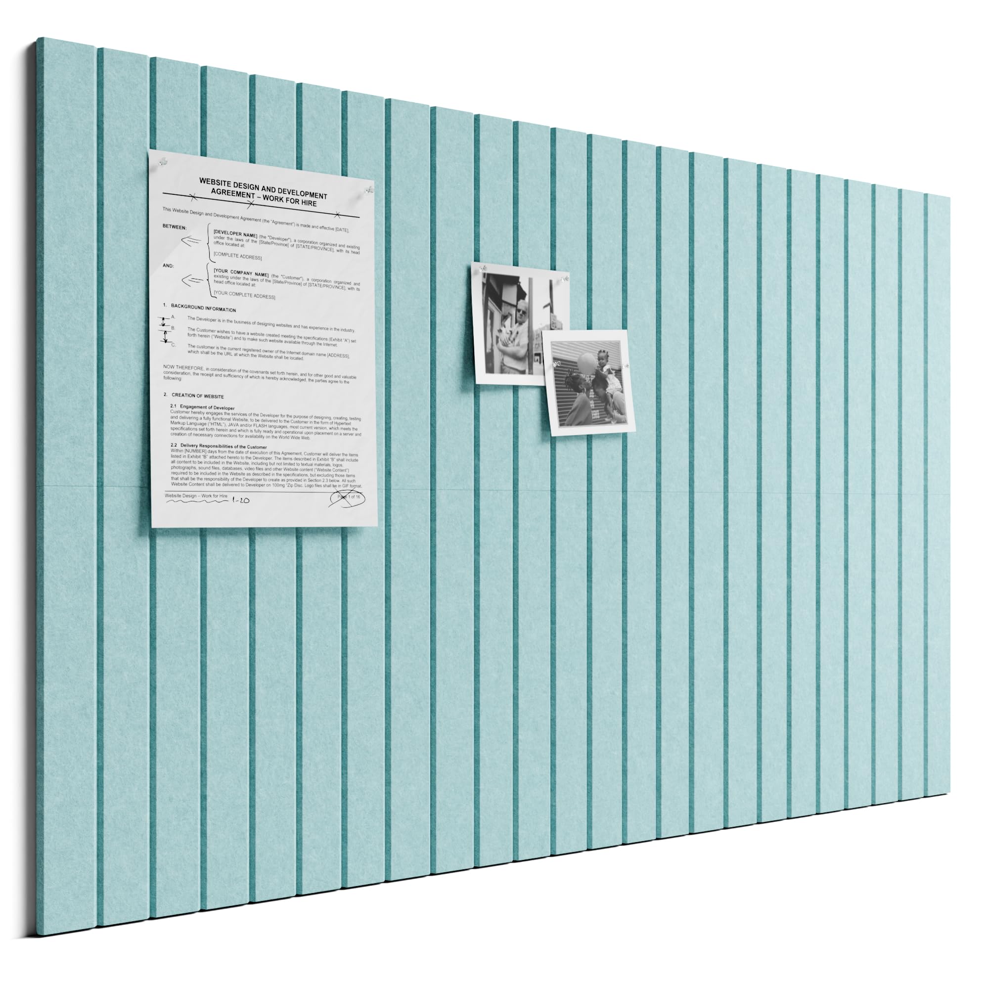 Bumusty Large Cork Board Alternative-36 x 24" Felt Bulletin Board Tiles, with 30 Pushpins, 40 Adhesive Tabs, 6-Pack Slat Wall Paneling, Cork Boards for Office Push Pin Board Felt Board-Teal Blue — image 1