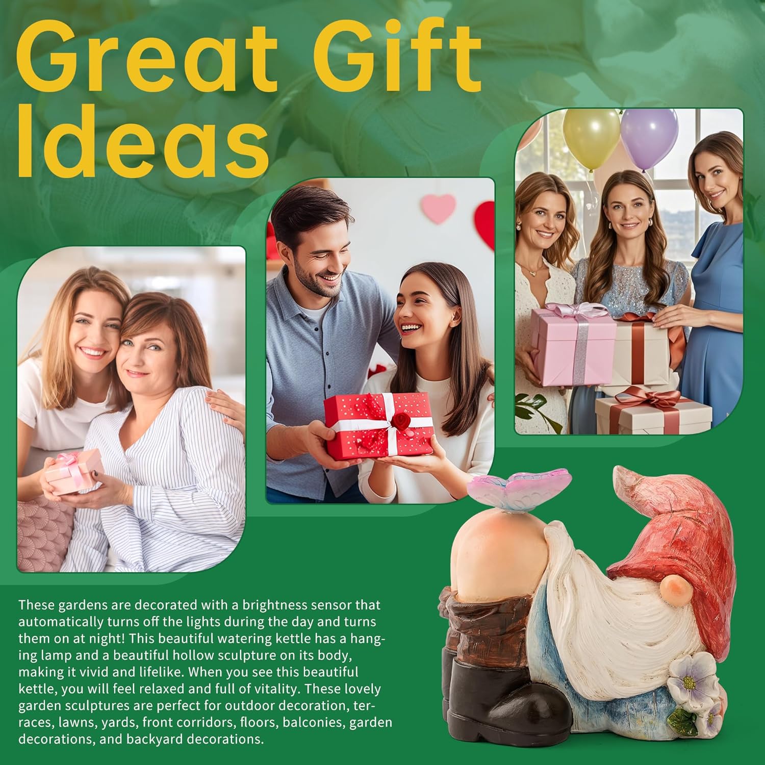 Gnomes Garden Decor Solar Led Lights Outdoor Funny Gnome Decor with Butterfly Waterproof for Home,Yard Art,Gardening Gifts for Women - Image 2