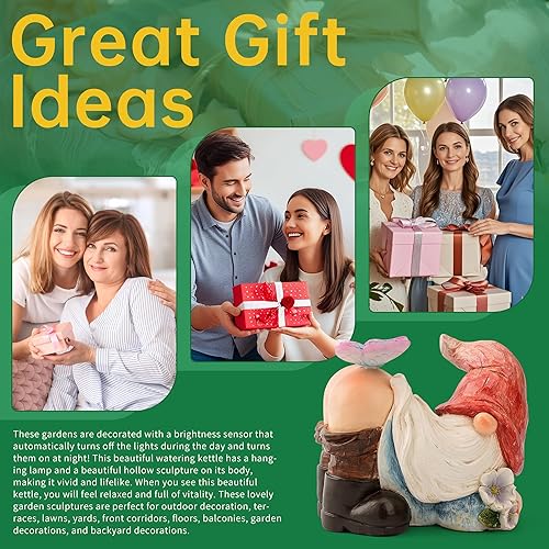 Miniatura 2 de TSTGEE Gnomos decoración de jardín luces LED solares al aire libre divertido gnomo decoración con mariposa impermeable para el hogar, arte de patio,