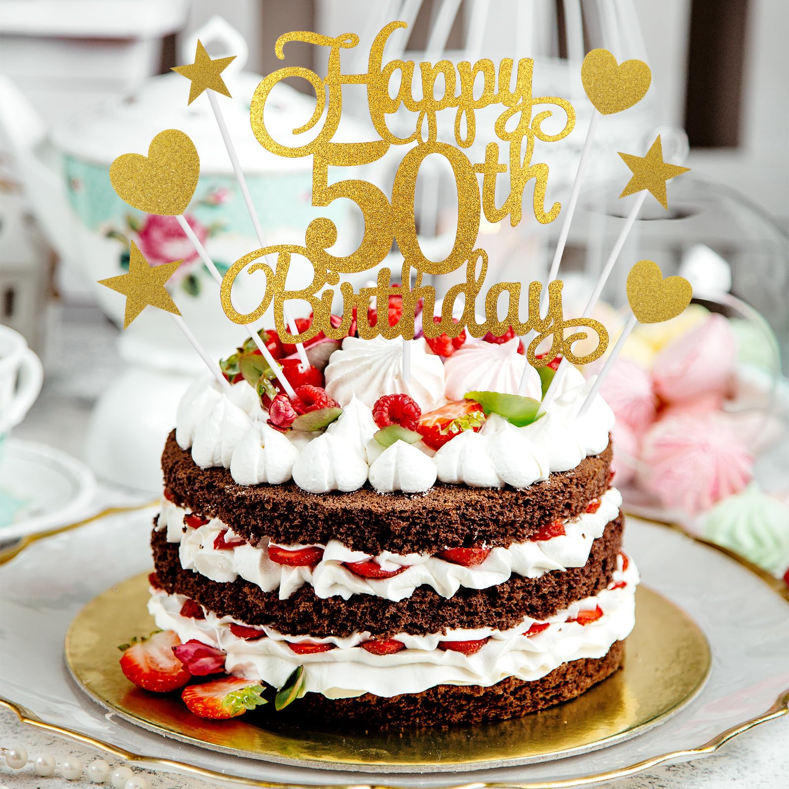 Happy Birthday Cake Topper Set – 7 Goldene Acryl-Aufsätze Für Torten & Cupcakes