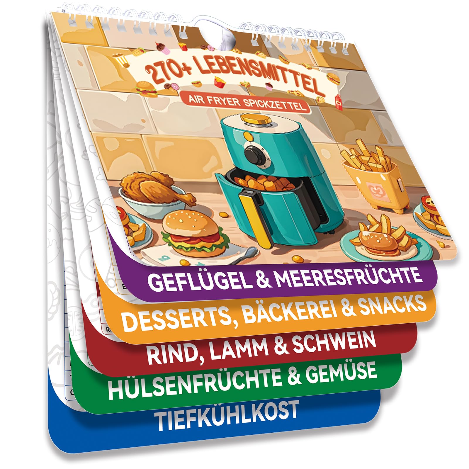 270+ Airfryer Zubehör，Airfryer Spickzettel, Magnetischer Air fryer Spickzettel mit Zeit-Temperatur-Mengenangaben (Orange)