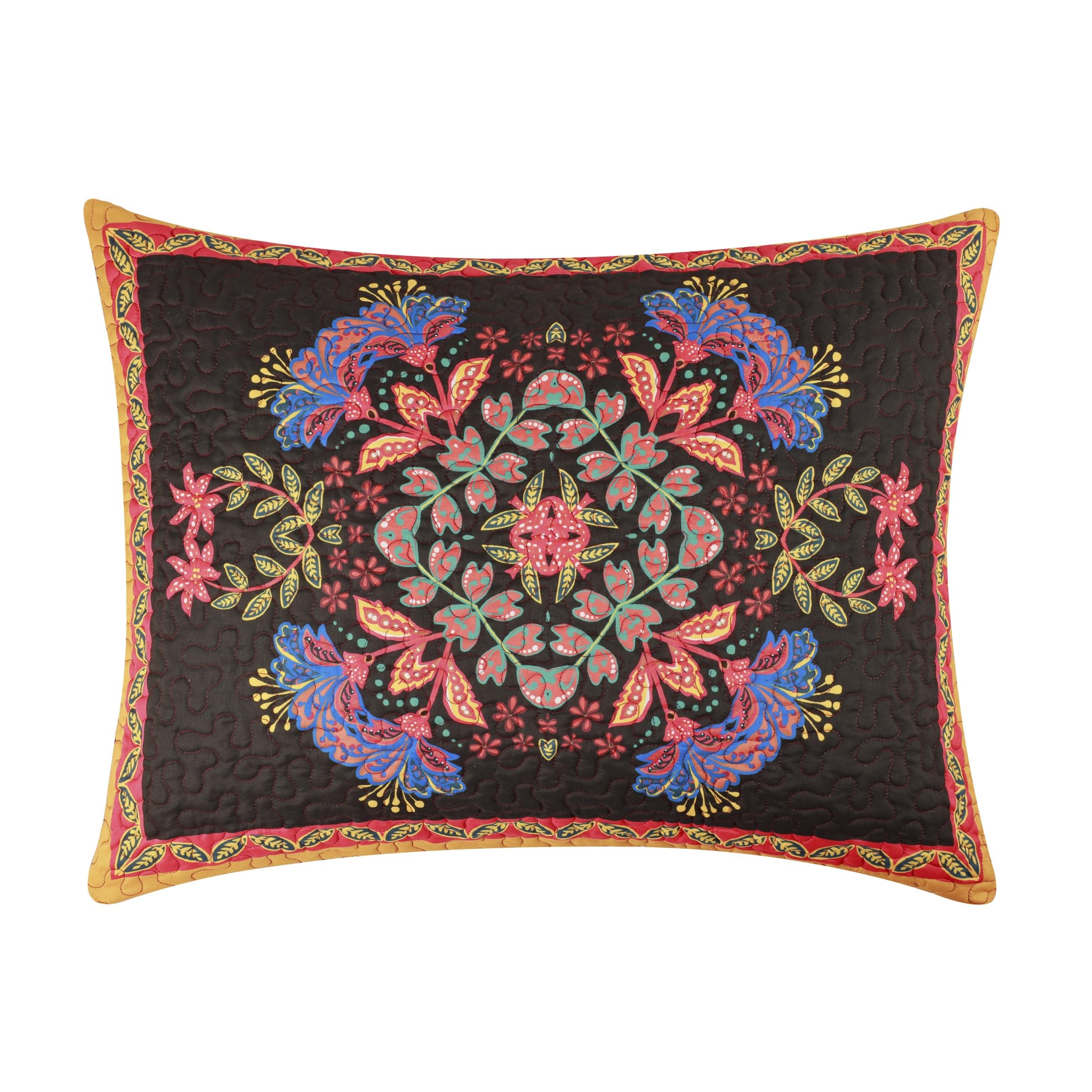 Greenland Home Fashions Jessa Vintage Boho Quilted Pillow Sham Standard Midnight